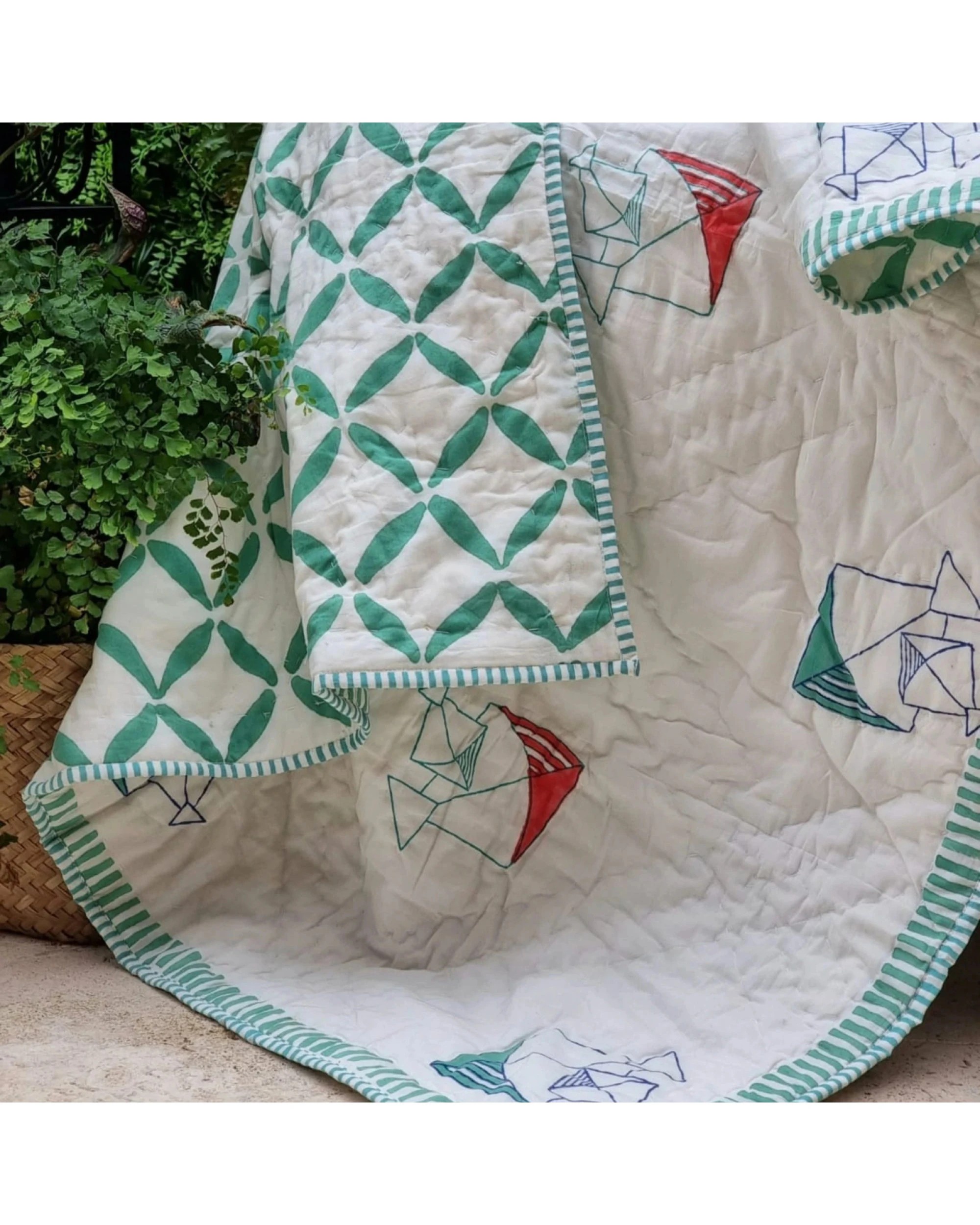 2 Kolka Gots Certified Organic Cotton Reversible Baby Quilt (100x120cm) - Pretty Kites (green), 2 of 3