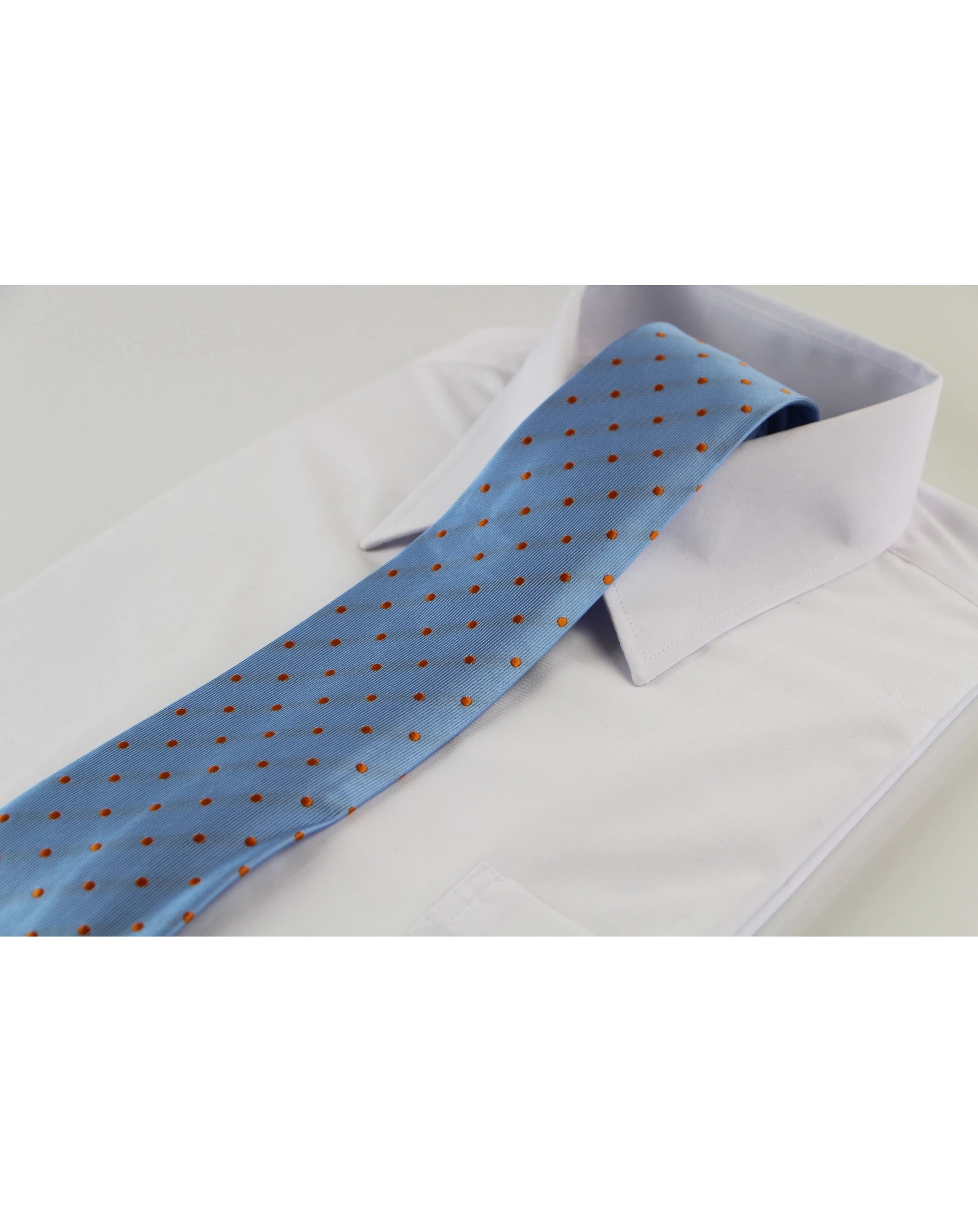 1 Zasel Mens Baby Blue & Orange Mini Polka Dot Patterned 8cm Neck Tie - Multi, 1 of 3