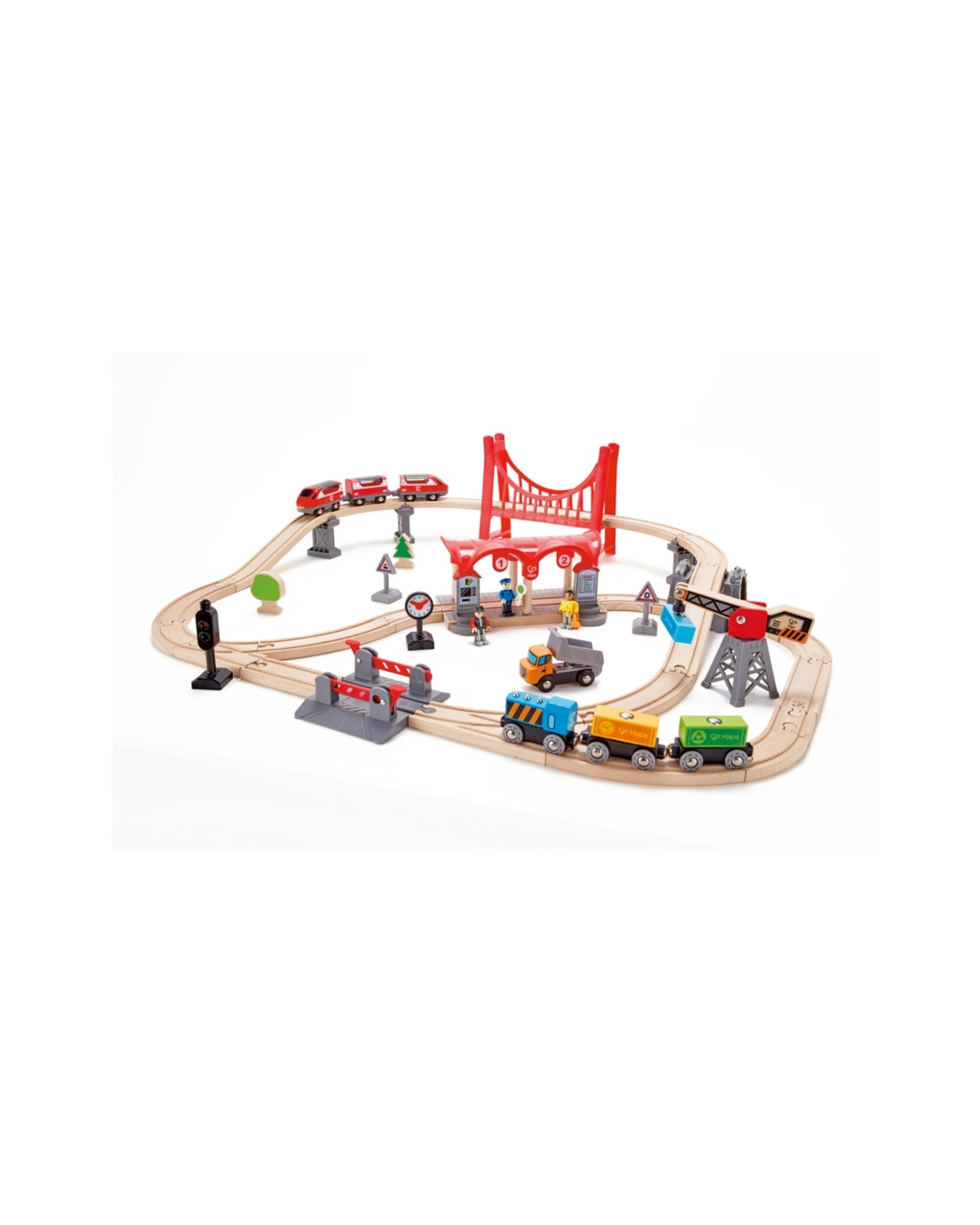 1 Hape Busy City Rail Set Passenger Freight Trains Station Activity Toy - Multi, 1 of 4