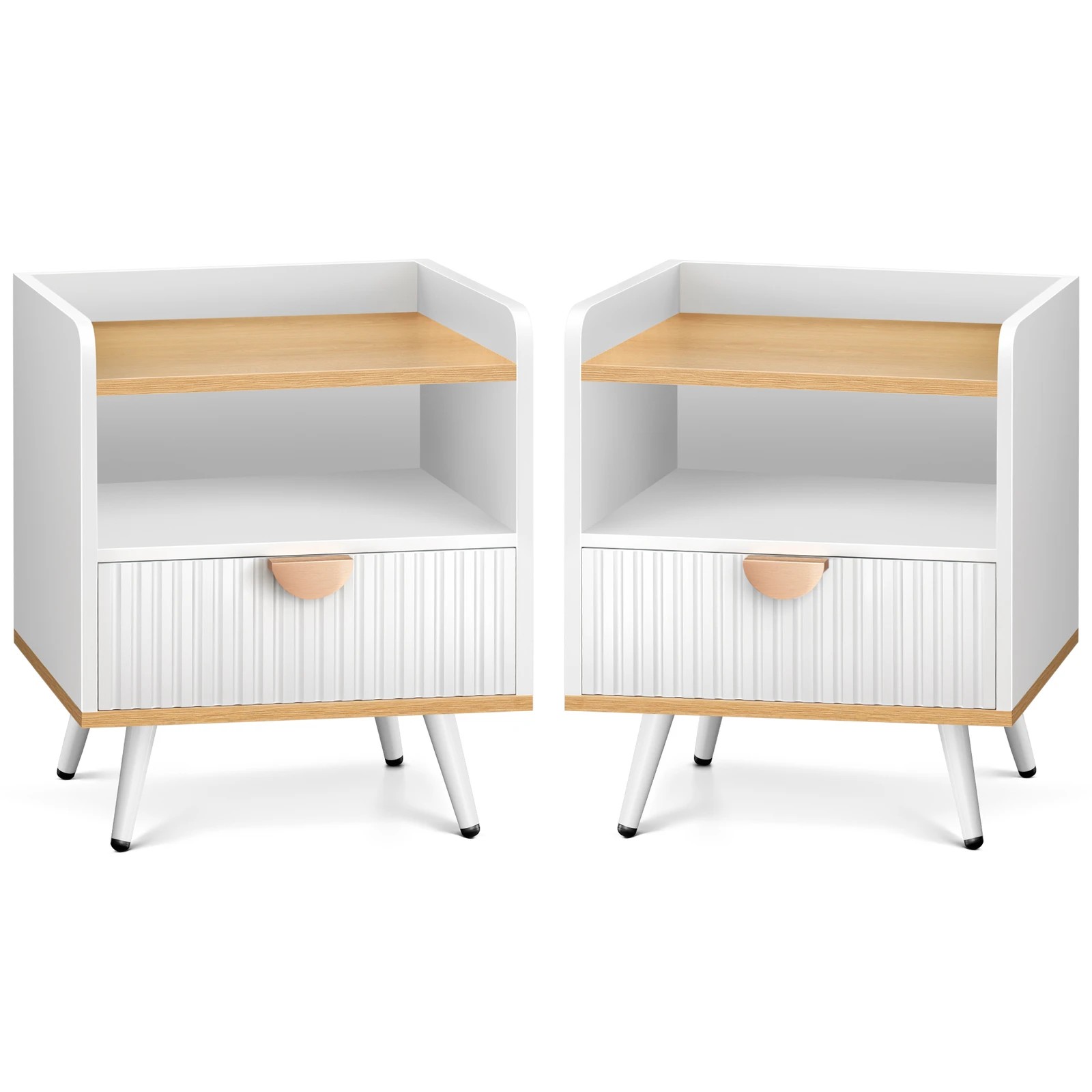 1 Alfordson 2x Bedside Table 1 Drawer Nightstand Side Storage Shelf - Wood White, 1 of 10