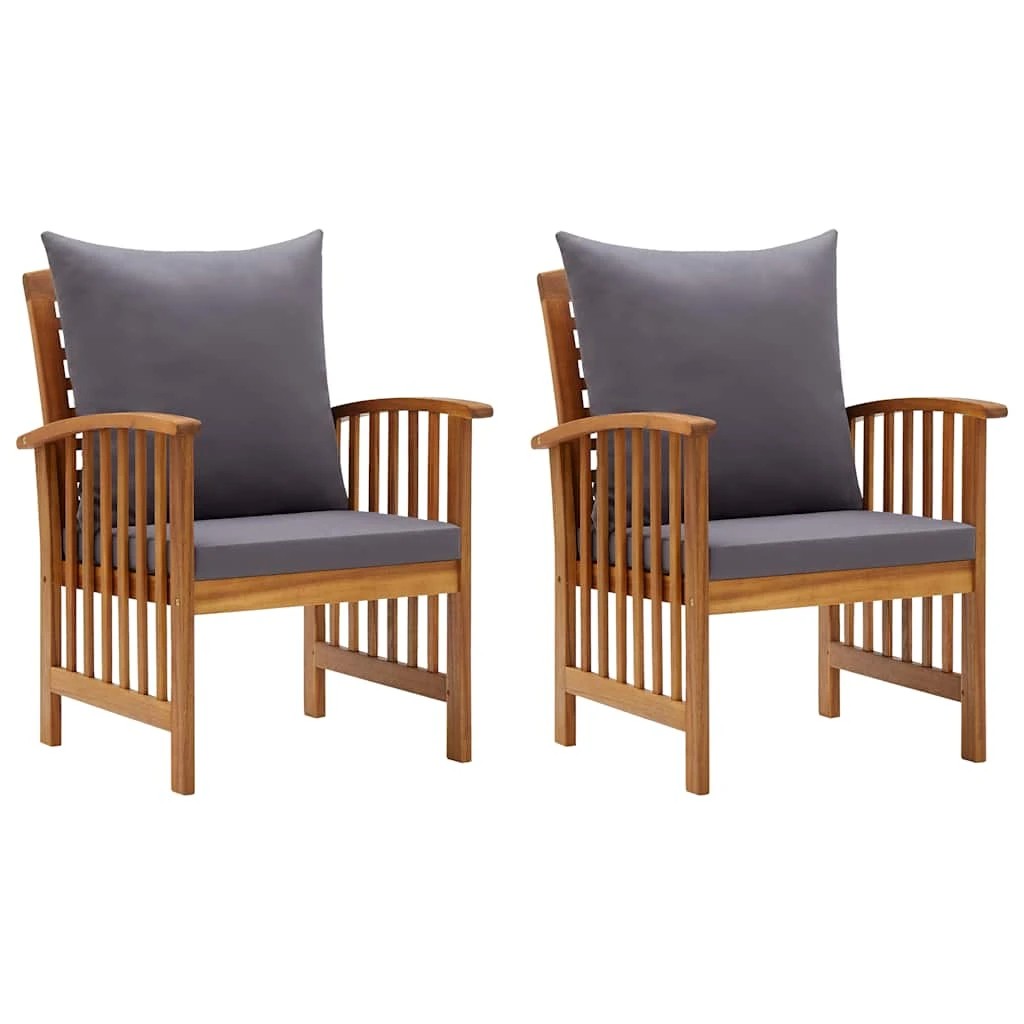 1 Vidaxl Garden Chairs With Cushions 2 Pcs Solid Acacia Wood - Grey, 1 of 10