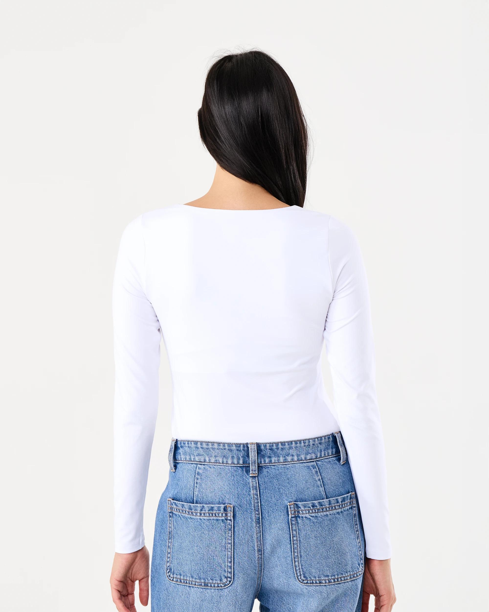 3 Long Sleeve Square Neck Bodysuit White, 3 of 5