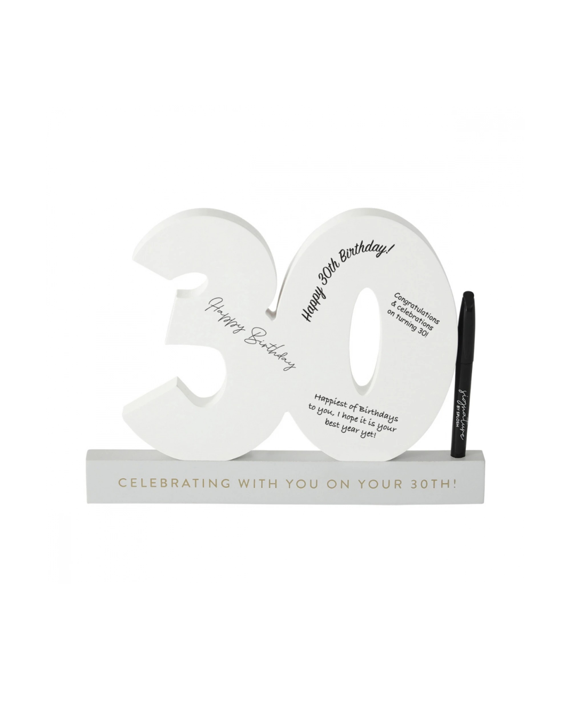 4 Splosh 30th Birthday Wooden Signature Number W/ Marker Keepsake 29x21cm - White, 4 of 6