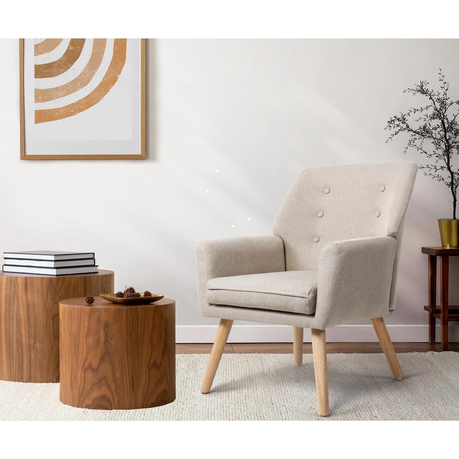 4 Oikiture 2x Armchair Lounge Chair Linen Accent Armchairs Tub Chairs Sofa - Beige, 4 of 10