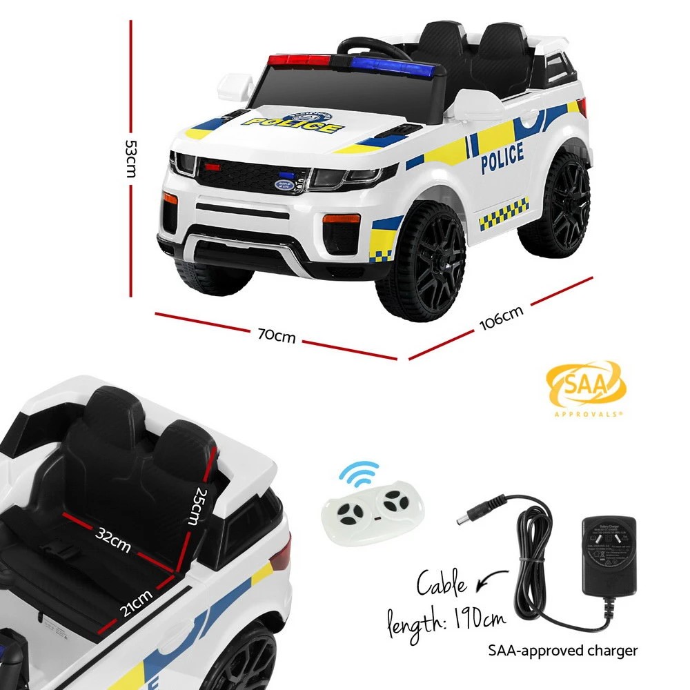 2 Rigo Kids Electric Ride On Patrol Police Car Horn Music Remote - White, 2 of 5