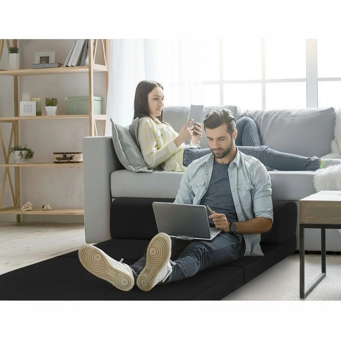 4 Giselle Bedding Foldable Mattress Folding Foam Bed Mat Double - Double Bed - Black, 4 of 8