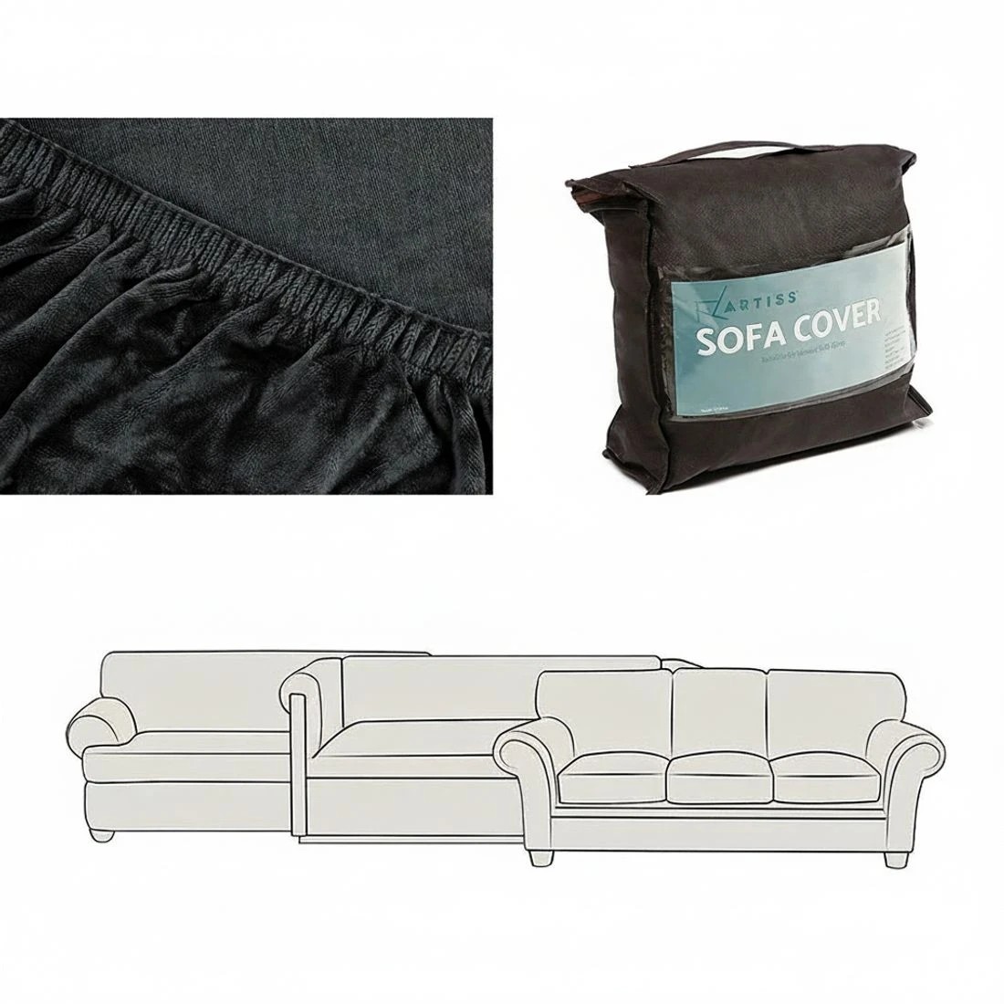 4 Artiss Sofa Cover Couch Covers 3 Seater Velvet - Black, 4 of 6