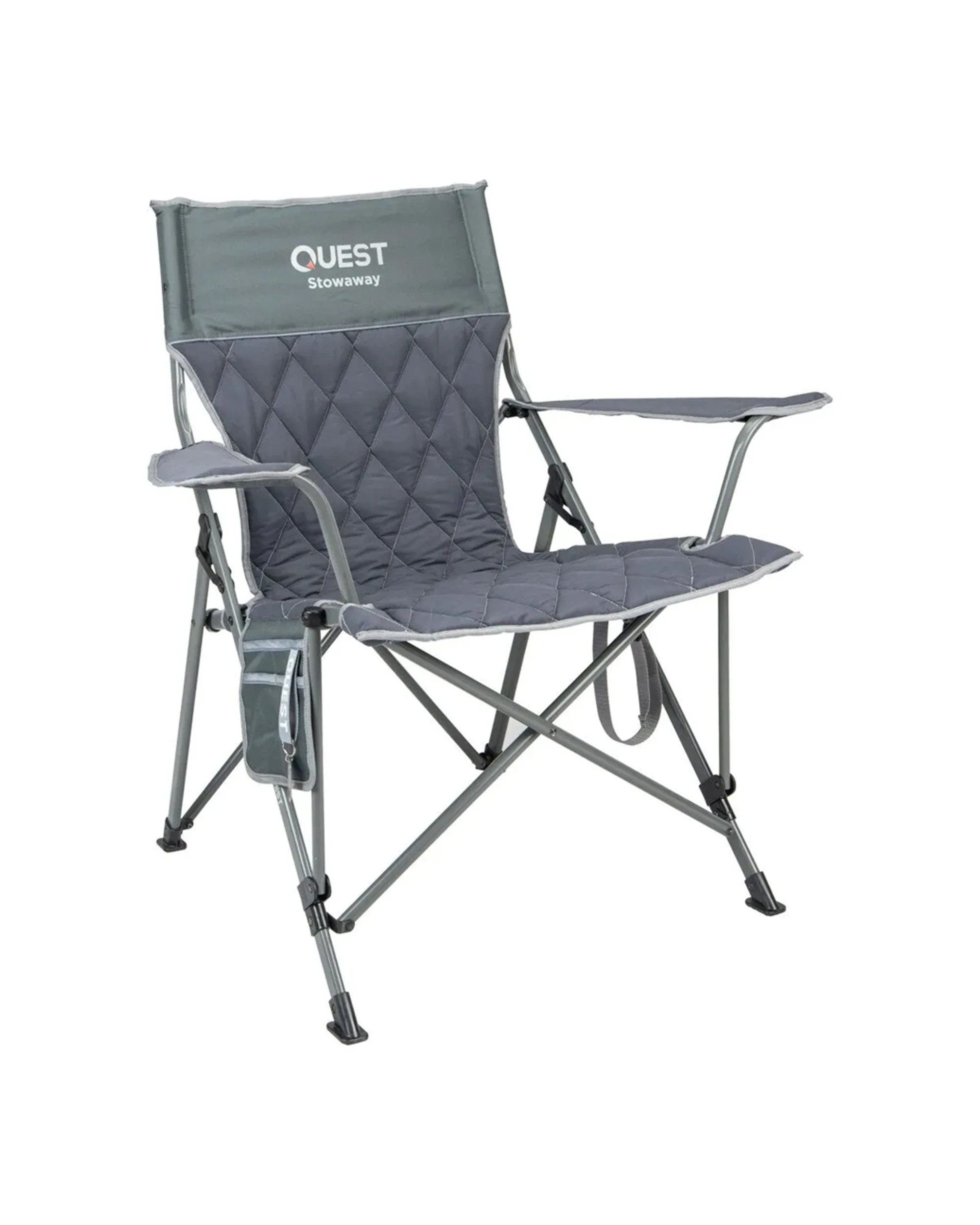 1 Quest Stowaway Camp Chair Steel With Armrests 180kg Capacity Padded - Grey, 1 of 8