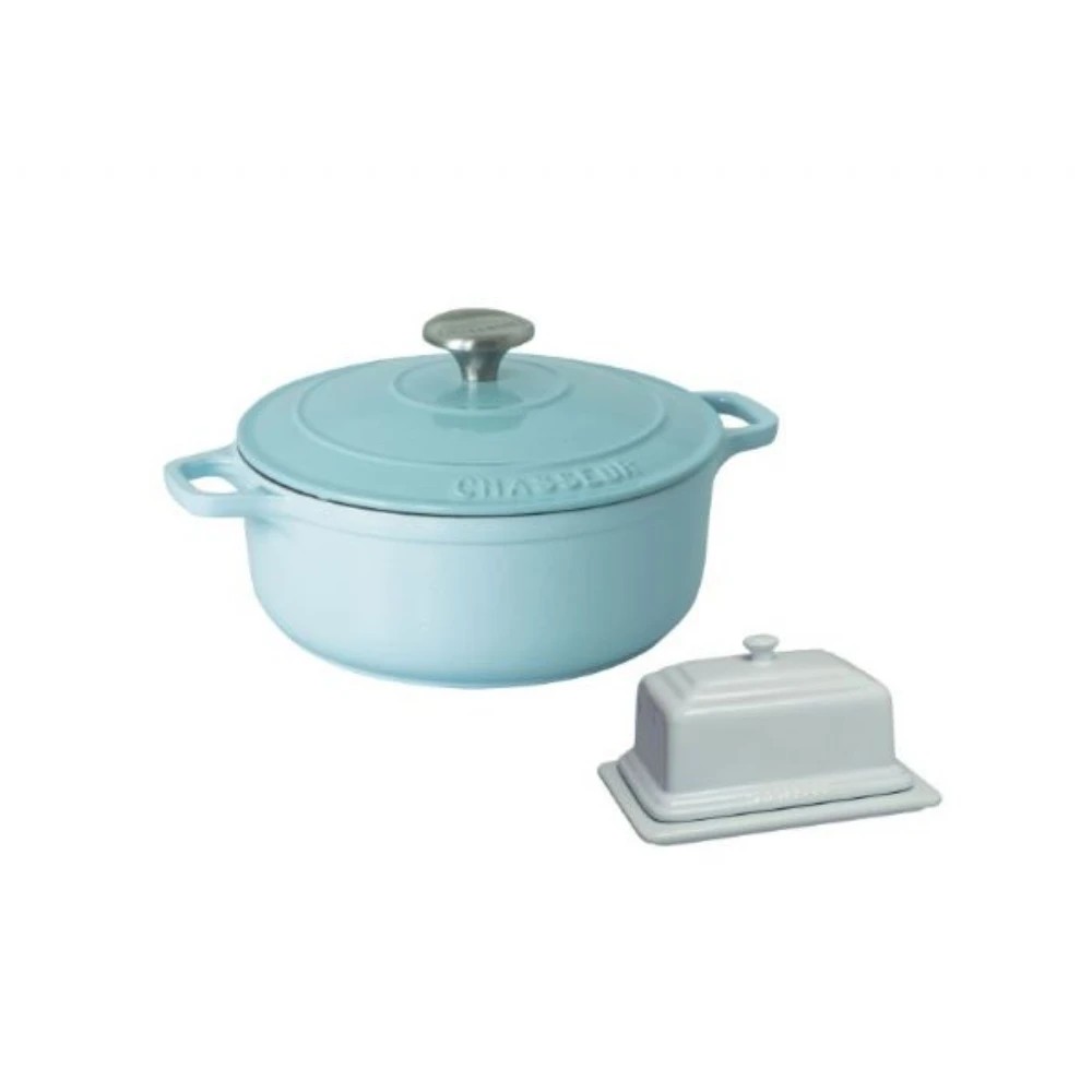 Chasseur 28cm Round French Oven with Bonus Butter Dish - Blue - Kmart