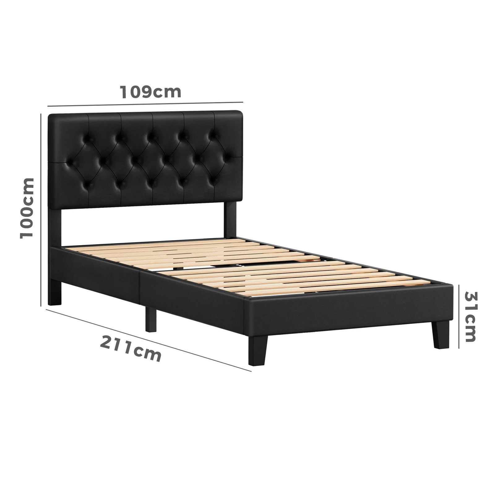 9 Alfordson Bed Frame King Single Tufted Headboard Modern Leather Meduna - Black, 9 of 9