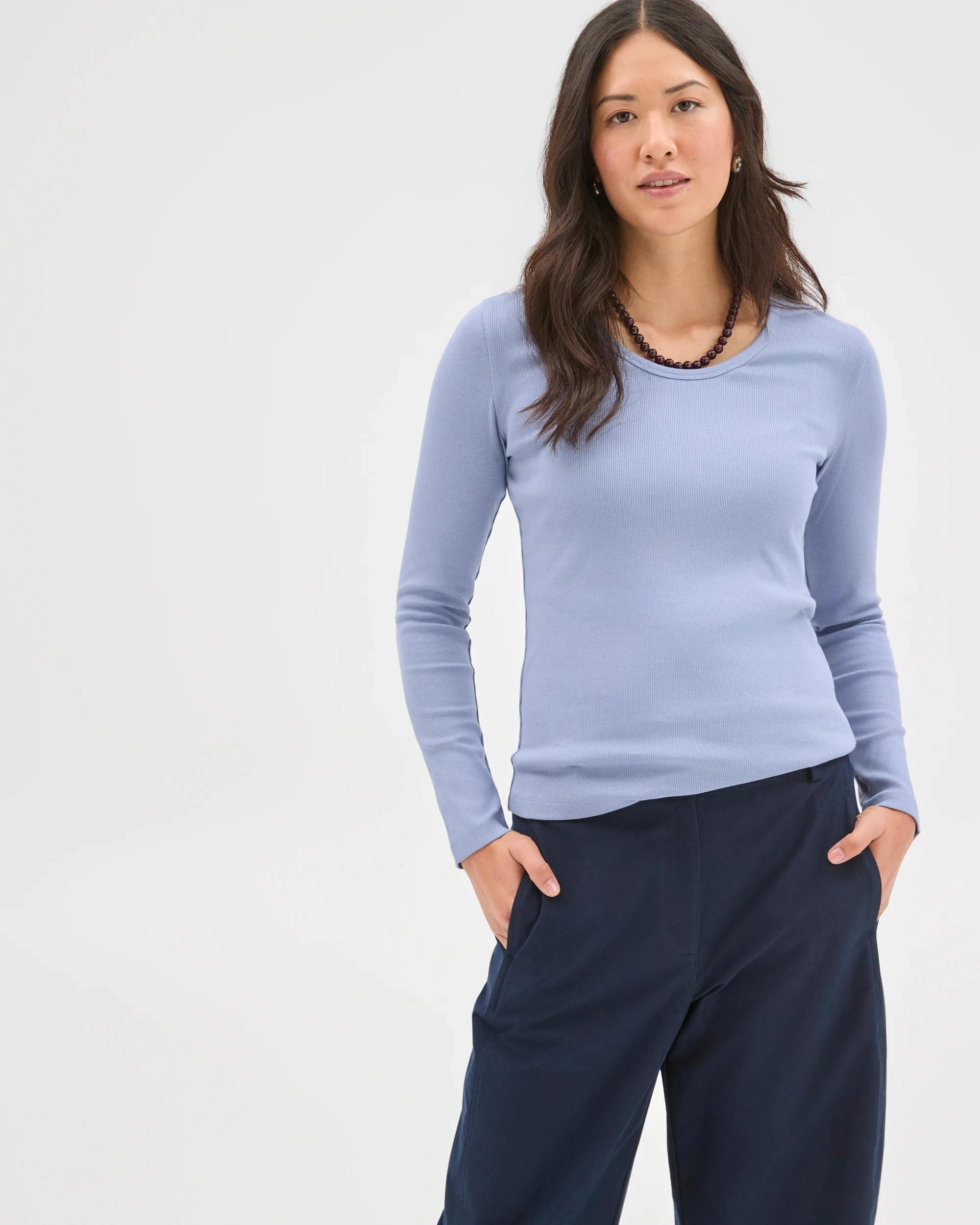 3 Target Woman Australian Cotton Long Sleeve Scoop Neck Rib T-Shirt BLUEBELL, 3 of 7