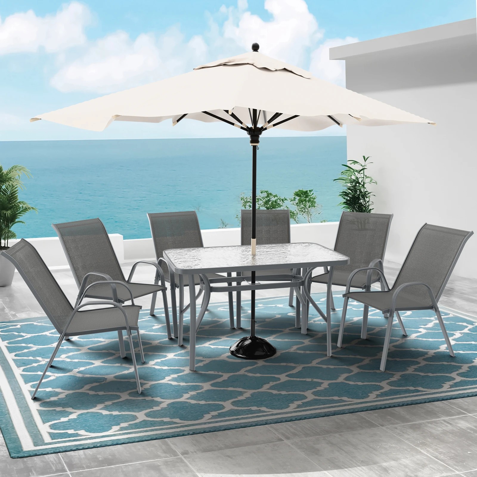 3 Alfordson 7PCS Outdoor Dining Set Garden Table and Chairs Patio Furniture - Grey, 3 of 10