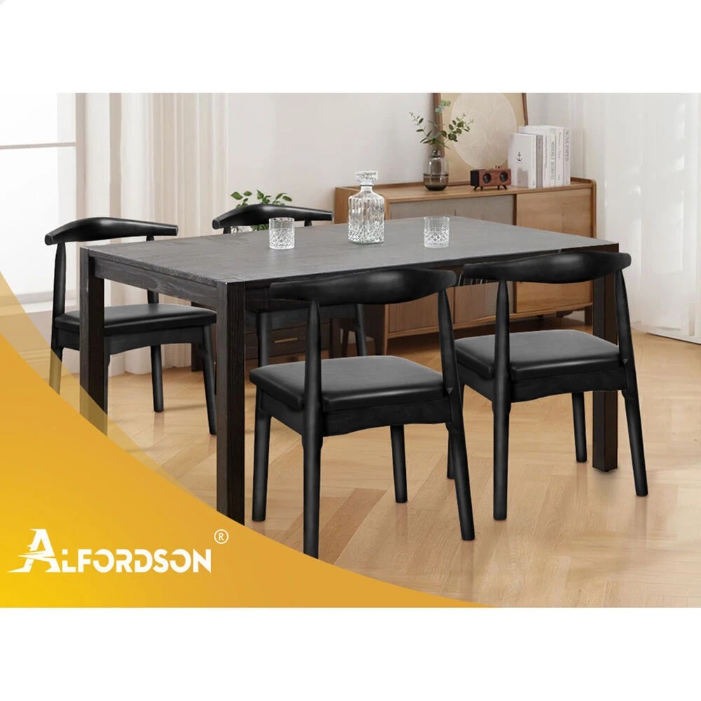 10 Alfordson 1x Dining Chair Kitchen Lounge Cafe Retro Wood PU Leather Seat - Black, 10 of 10