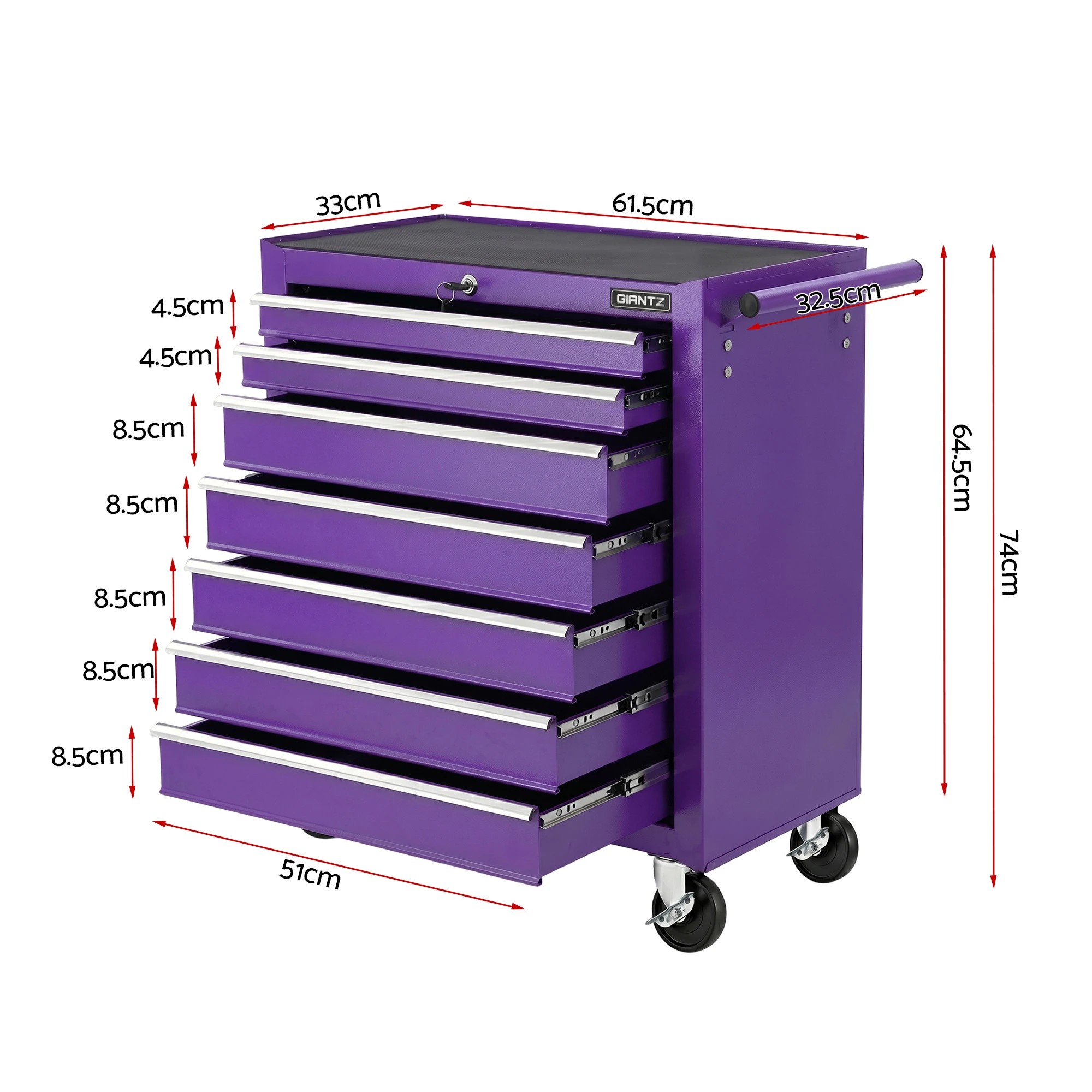 3 Giantz 7-Drawer Tool Chest Trolley Cabinet Toolbox Heavy Duty Garage Storage Organiser Purple - Purple, 3 of 8