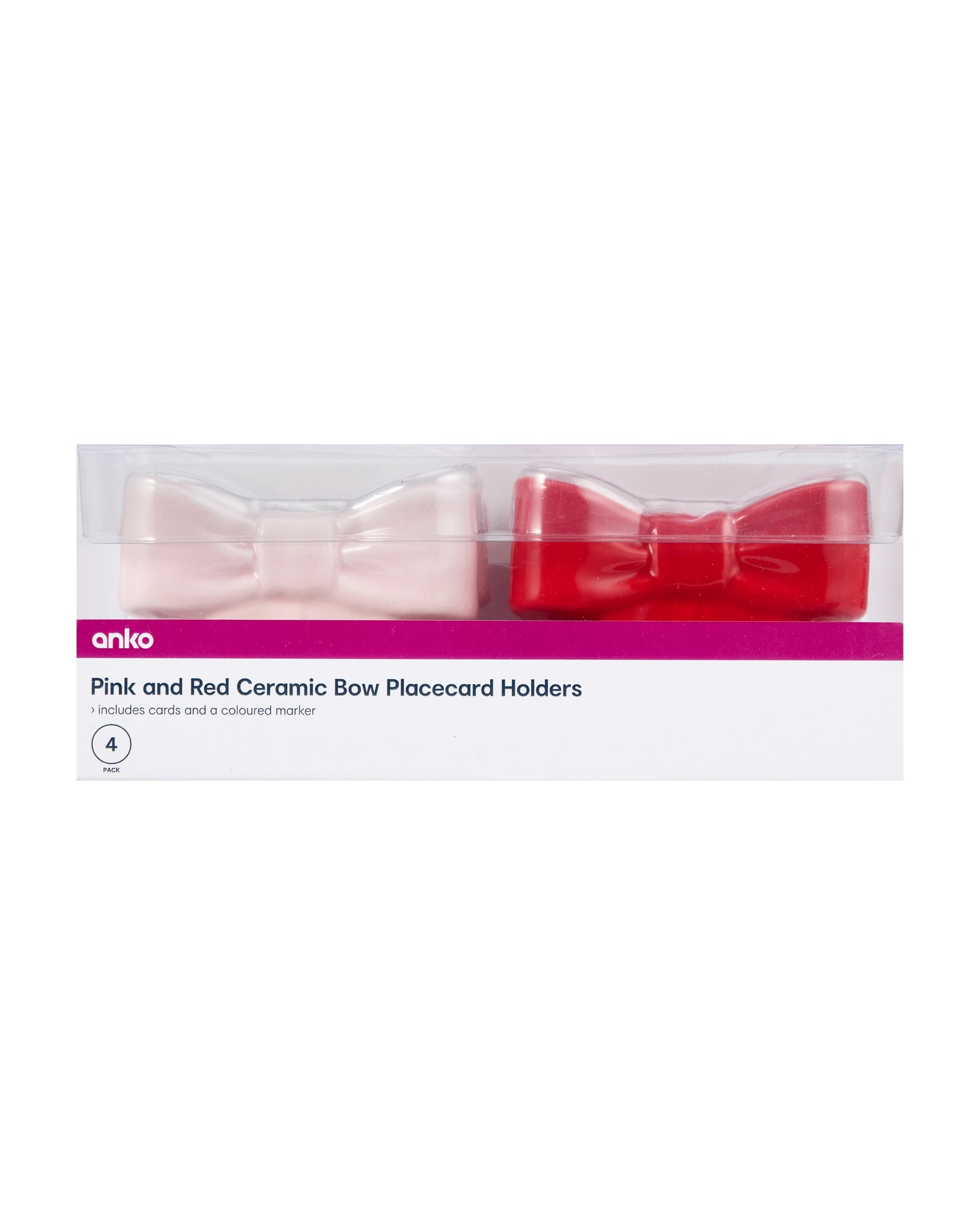 8 4 Pack Pink and Red Ceramic Bow Placecard Holders, 8 of 9