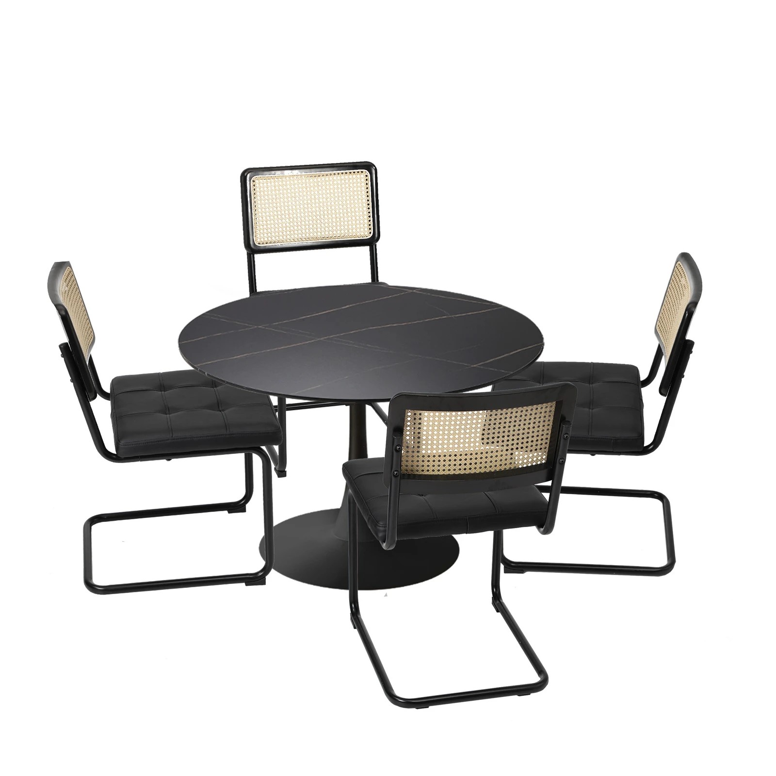 7 Oikiture 90cm Round Dining Table with 4PCS Dining Chairs PU Leather - Black, 7 of 9