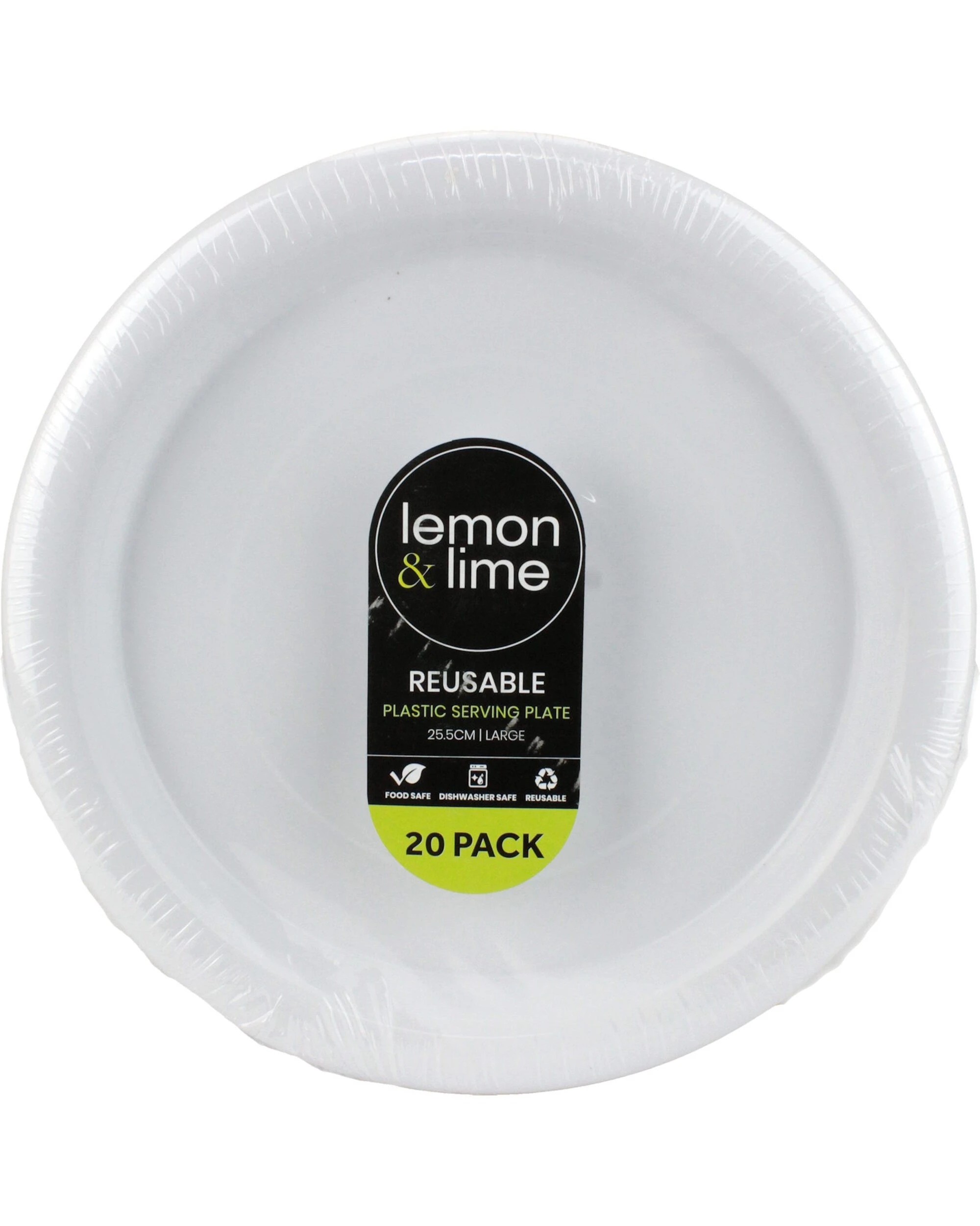 2 Lemon & Lime Lemon & Lime White Plastic Reusable Plates 25.5cm Pack of 20 - White, 2 of 3