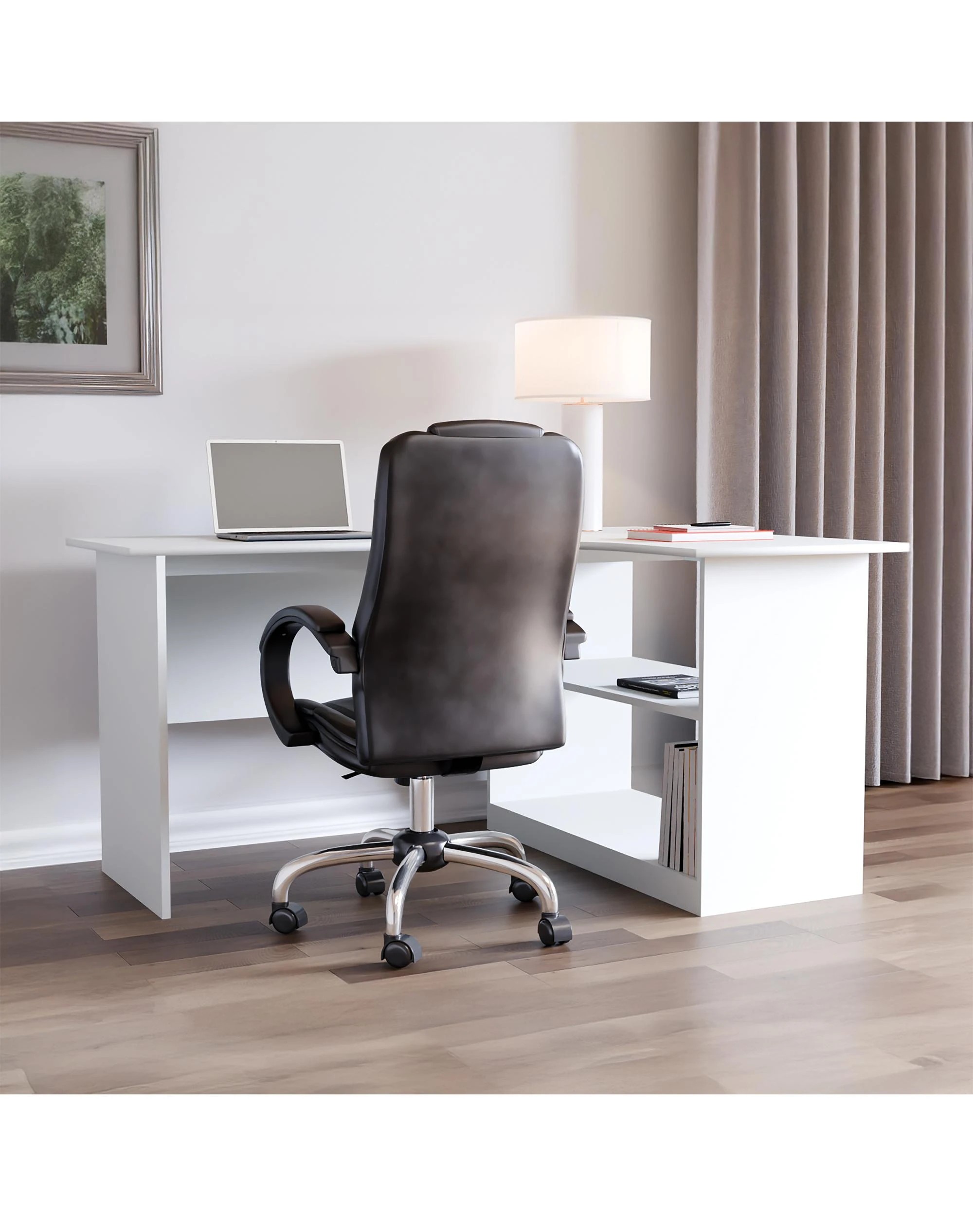 2 Kodu Belle Corner Desk Student Study Office Desk with Shelving - White, 2 of 9