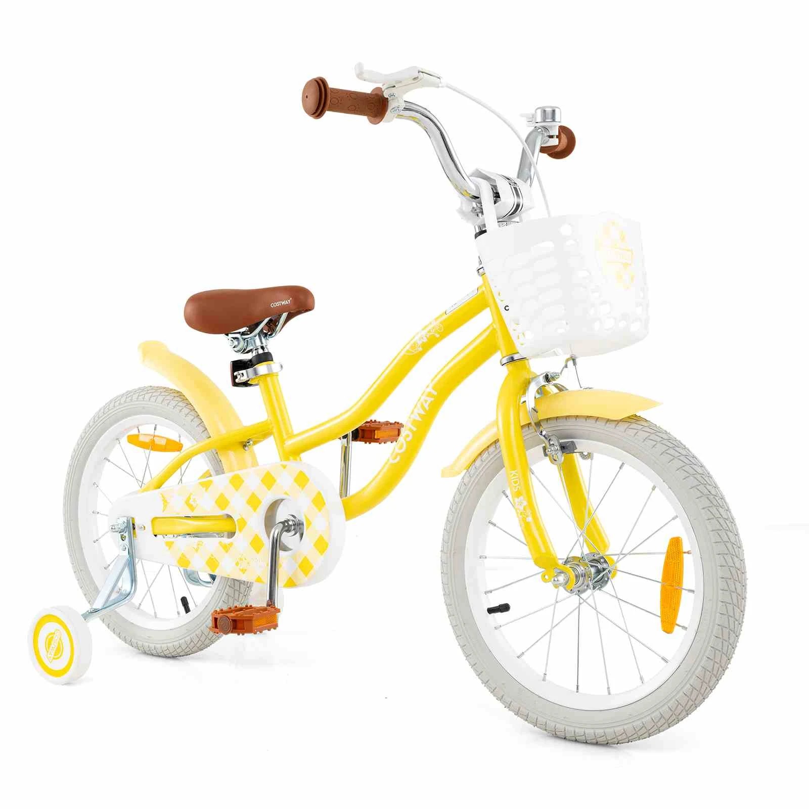 1 Costway 40cm Bike Training Bicycle w/Detachable Training Wheels & Adjustable Saddle Balance Bike - Yellow, 1 of 1
