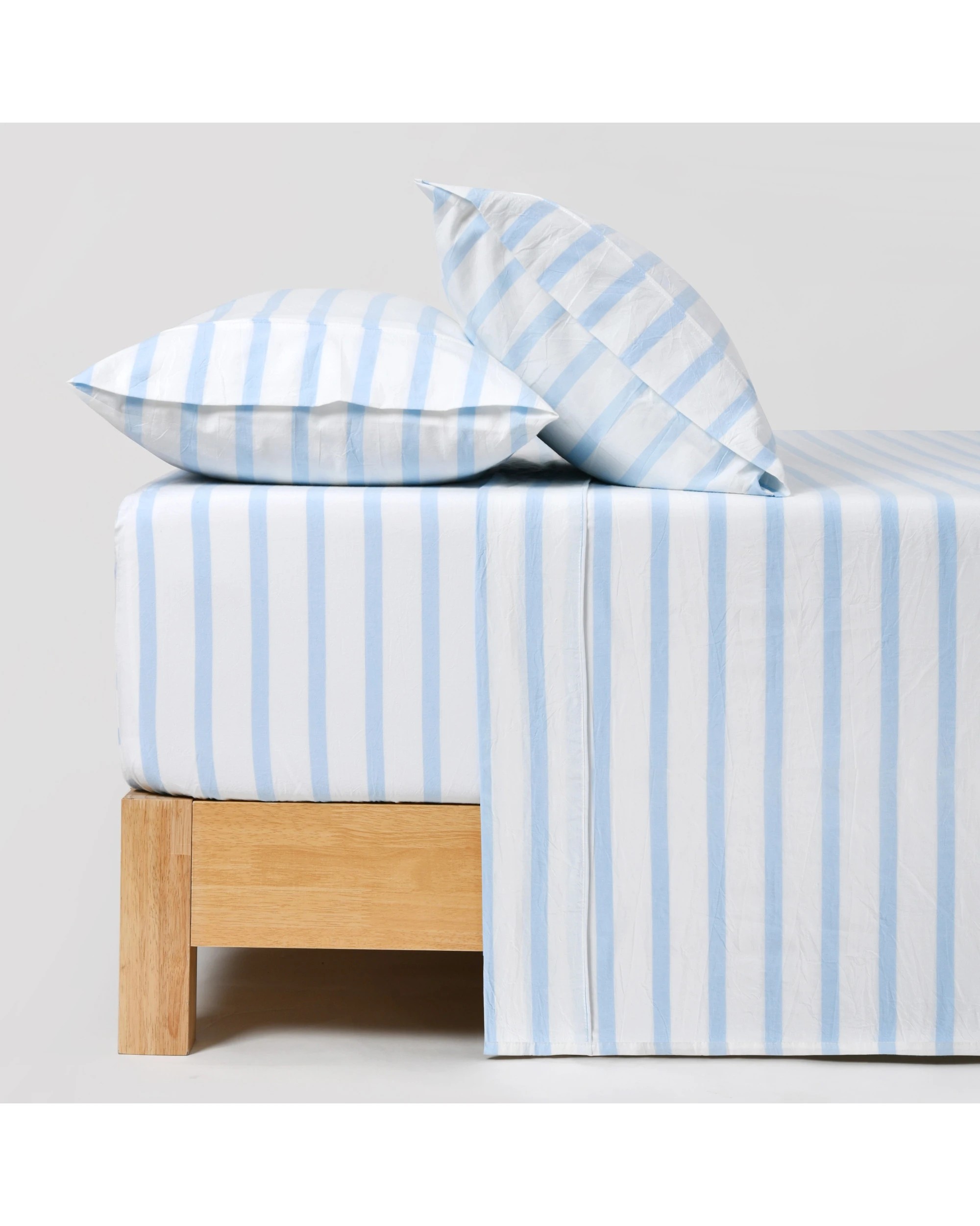 1 Dreamaker Bask Yarn Dyed Washed Cotton Striped Sheet Set - Single Bed - Sky, 1 of 7