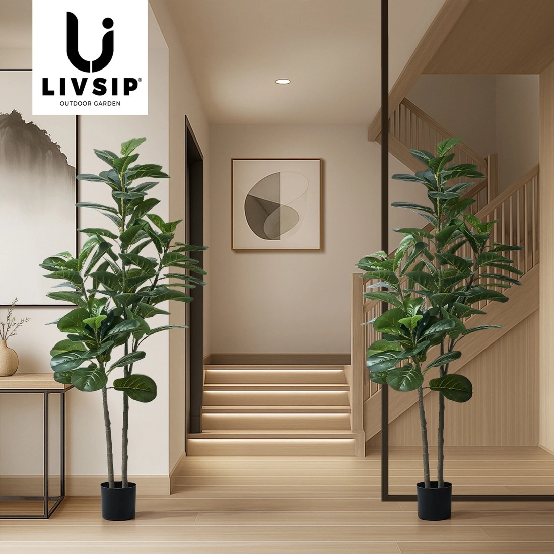 6 Livsip 2x Artificial Fiddle Leaf Fig Tree Lifelike Faux Plants 150cm - Green, 6 of 10