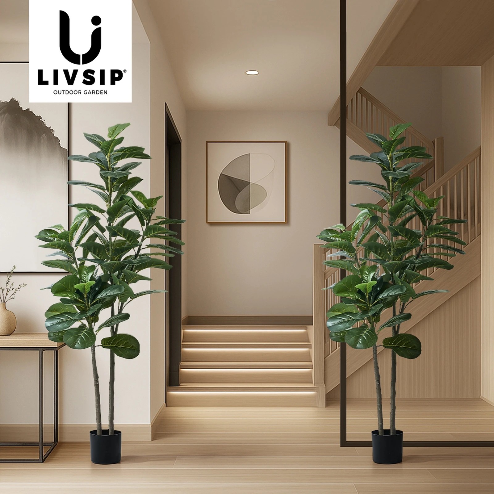 6 Livsip 2x Artificial Fiddle Leaf Fig Tree Lifelike Faux Plants 150cm - Green, 6 of 10