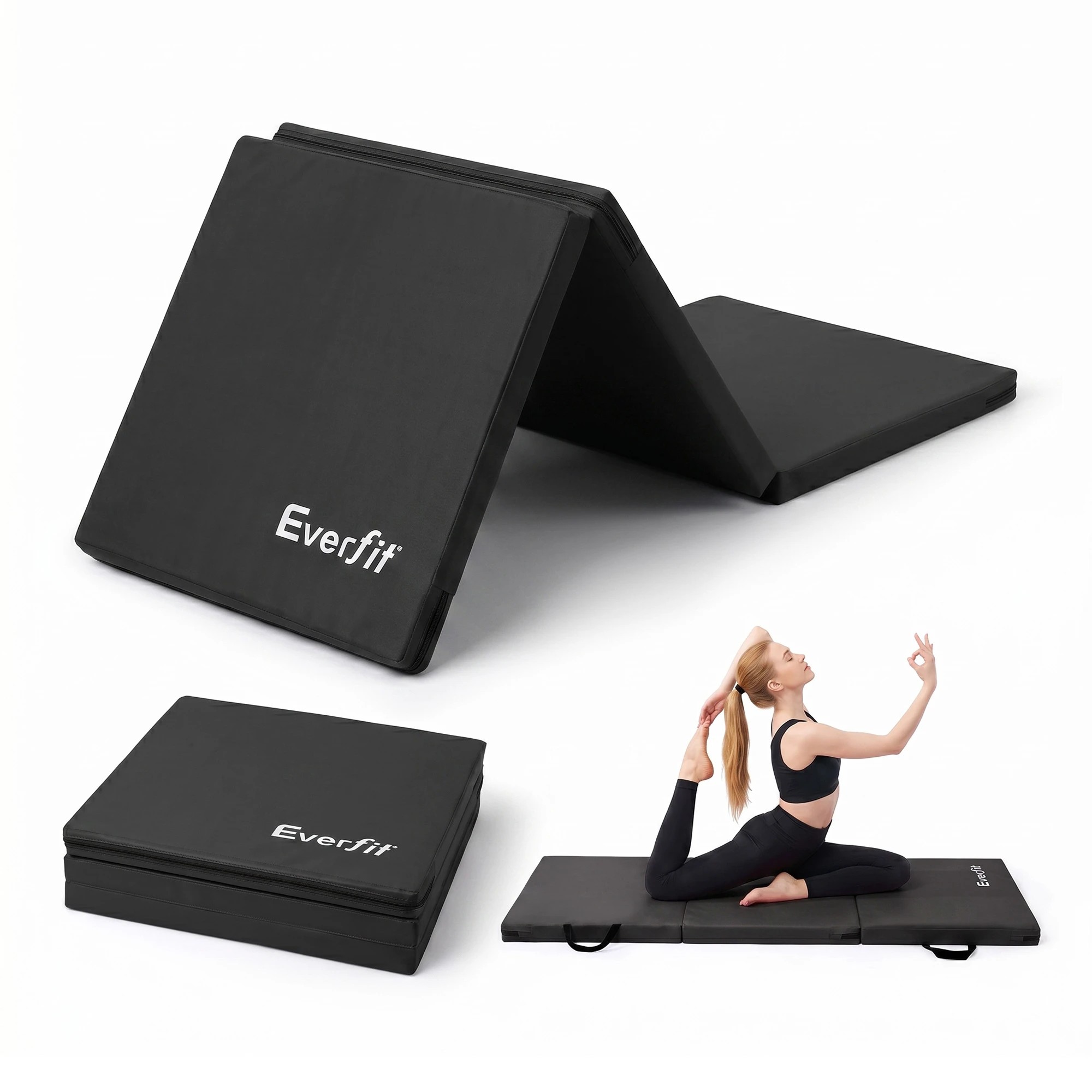 1 Everfit Gymnastics Mats Folding Exercise Floor Mat Portable 3 Fold Tumbling Mat - Black, 1 of 7
