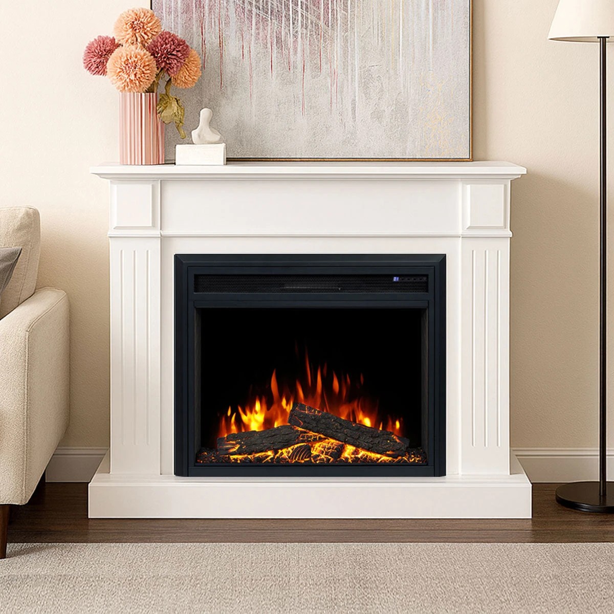 1 Moda Living Berwick Electric Fireplace Heater White Mantel Suite with Moonlight Insert - White, 1 of 9
