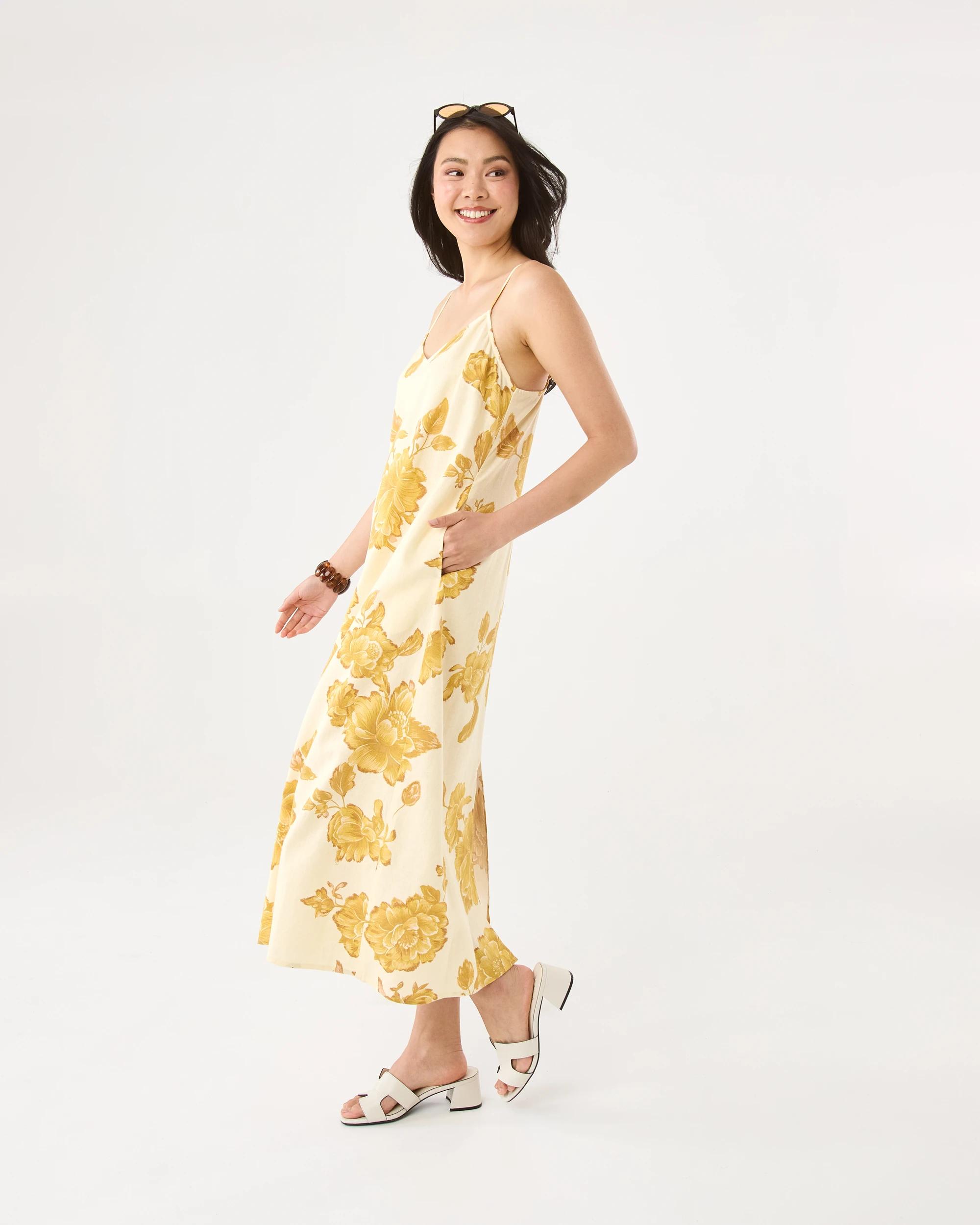 2 Sleeveless V-Neck Linen Blend Midi Dress Boho Flral, 2 of 6