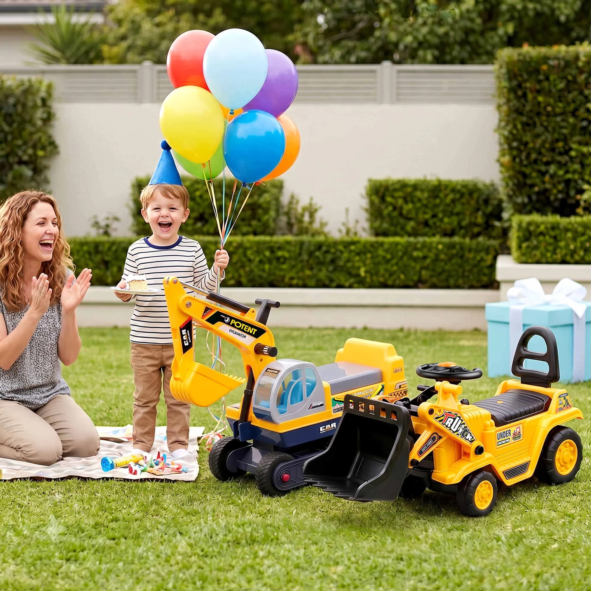 9 Keezi Kids Ride On Toy Car Bulldozer and Digger with Helmet Outdoor Sandpit Toys Yellow - Yellow, 9 of 9