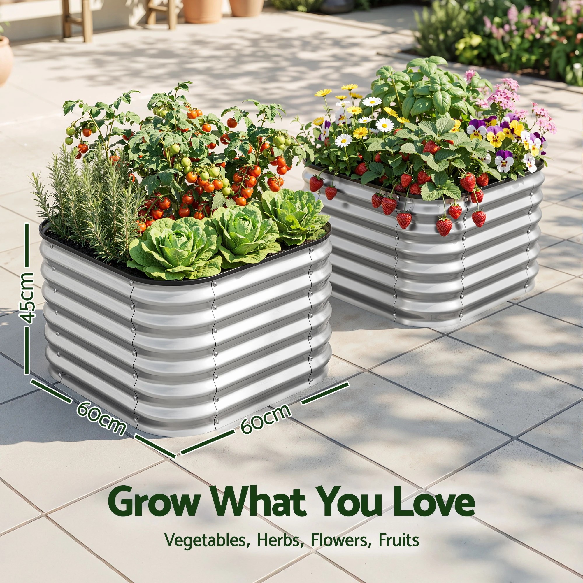 Green Fingers Galvanized Raised Garden Bed 2 Pack Metal Planter ...