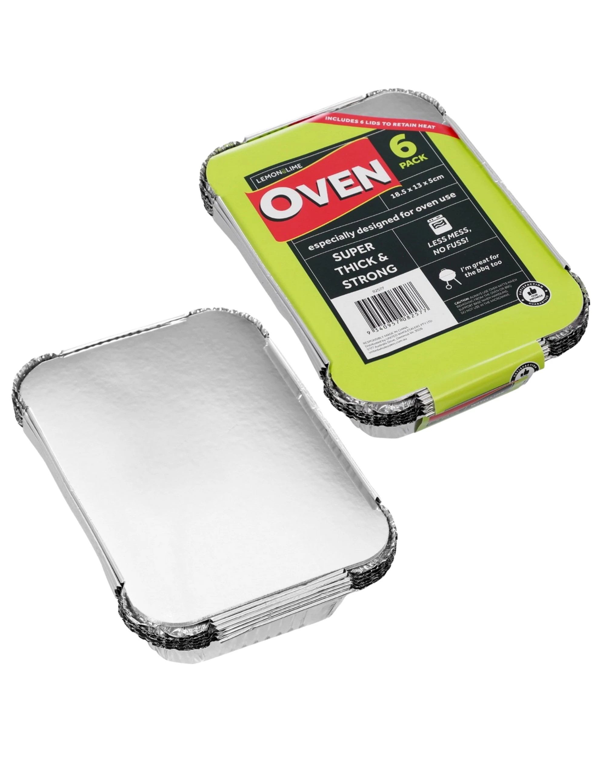 2 Lemon Lime Foil Trays With Lids 18.5cm x 13cm x 5cm Pack of 6, 2 of 4