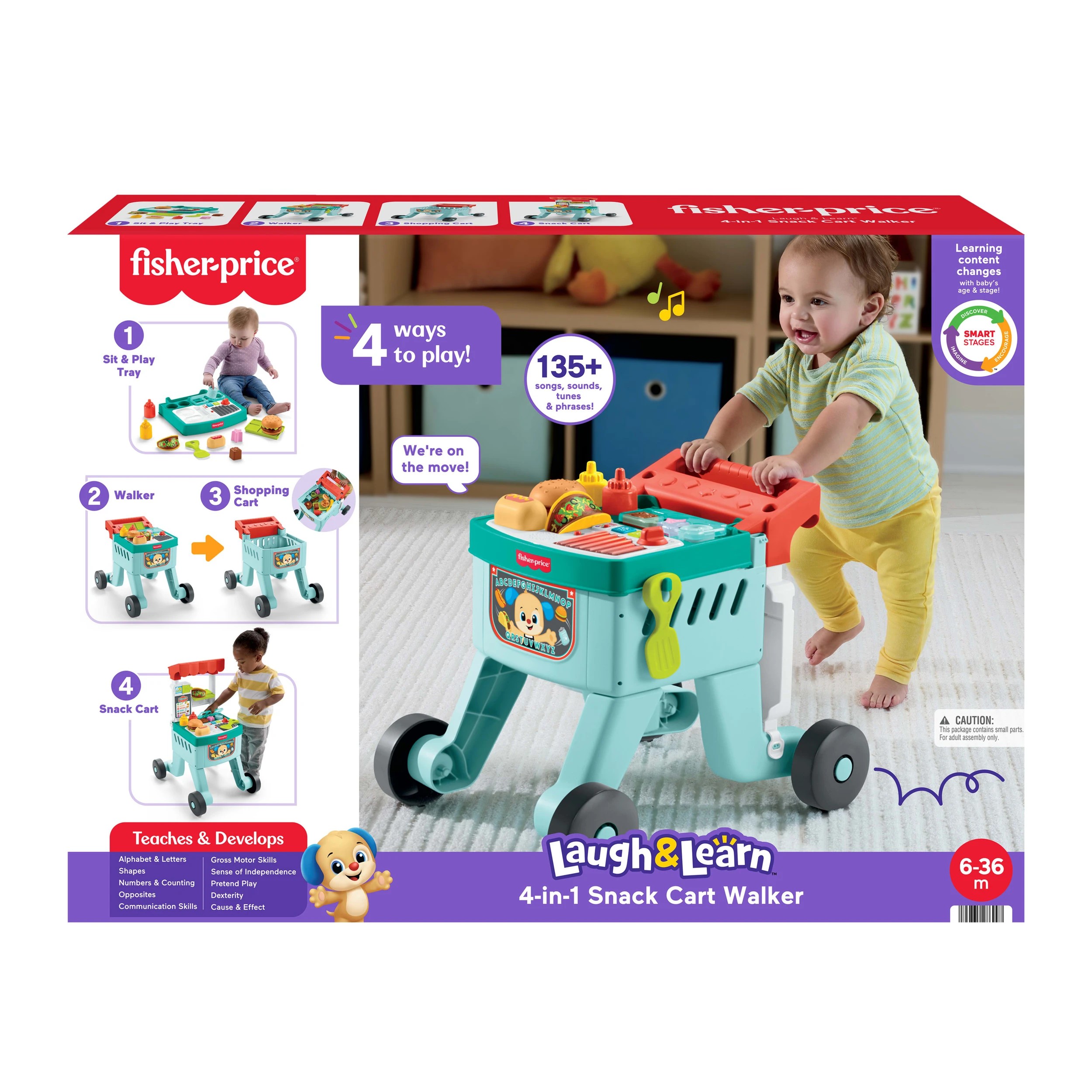 1 Fisher-Price Laugh & Learn 4-in-1 Snack Cart Walker Baby & Toddler Learning Toy, 1 of 7