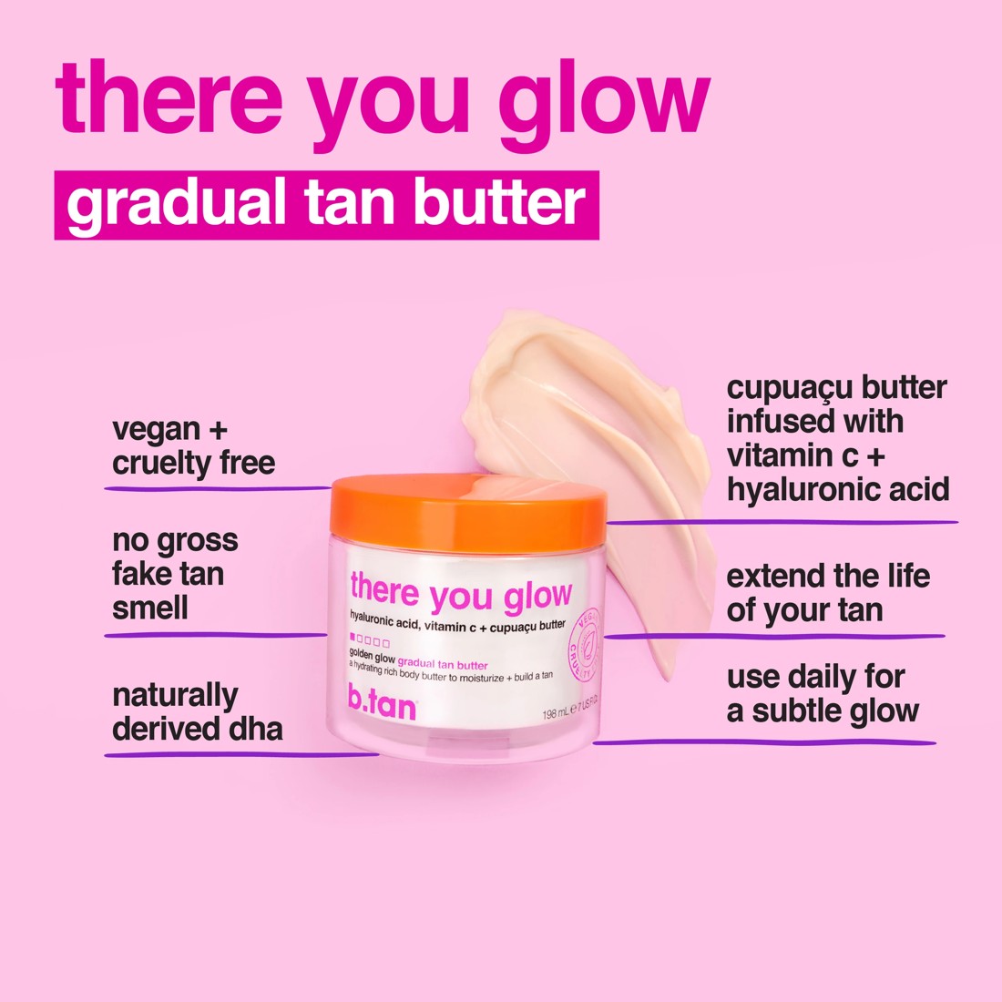 6 b.tan Golden Glow Gradual Tan Butter 198ml - Hyaluronic Acid, Vitamin C and Cupuacu Butter, 6 of 7