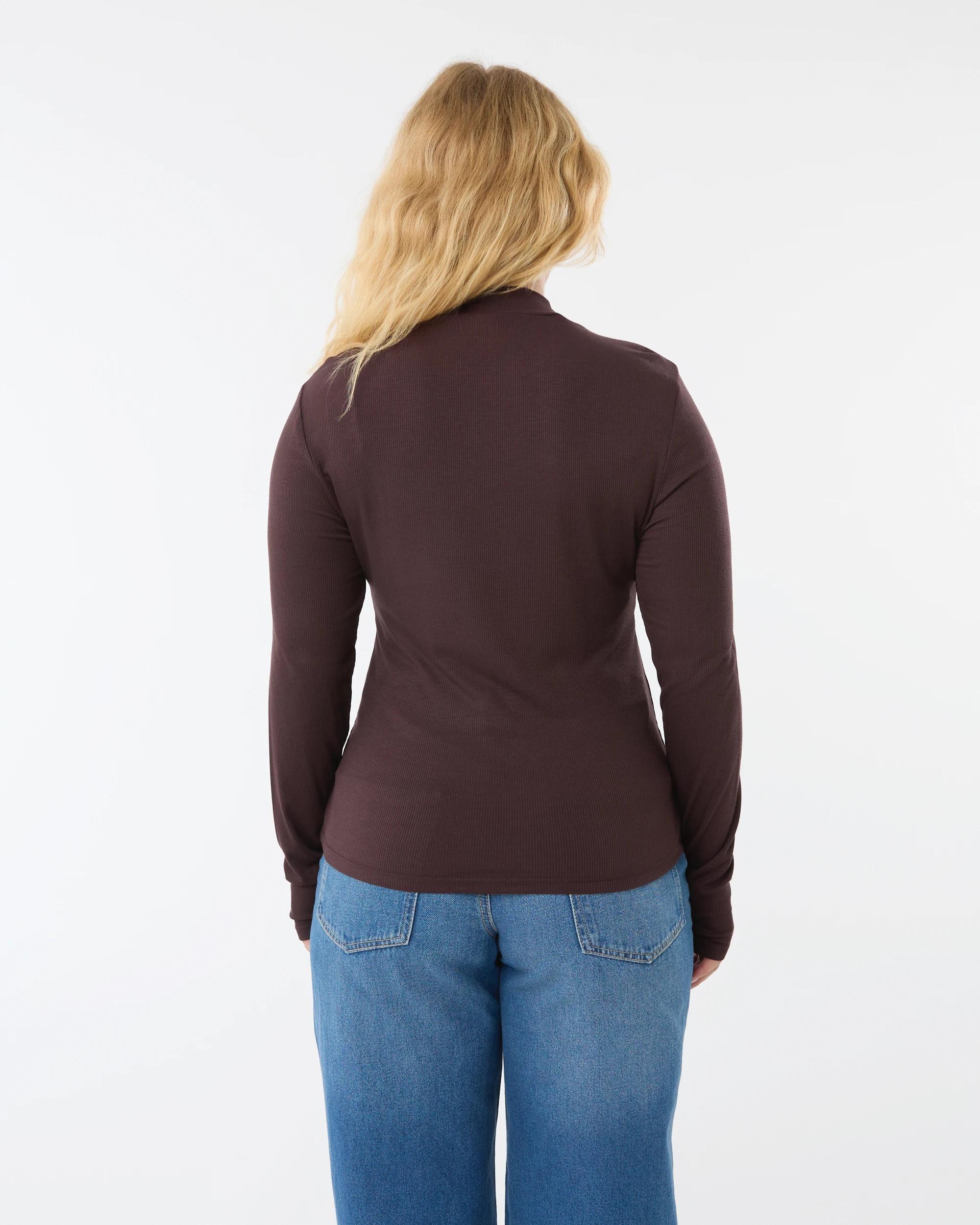 6 Long Sleeve Rib Mock Neck Top Choc Plum, 6 of 6