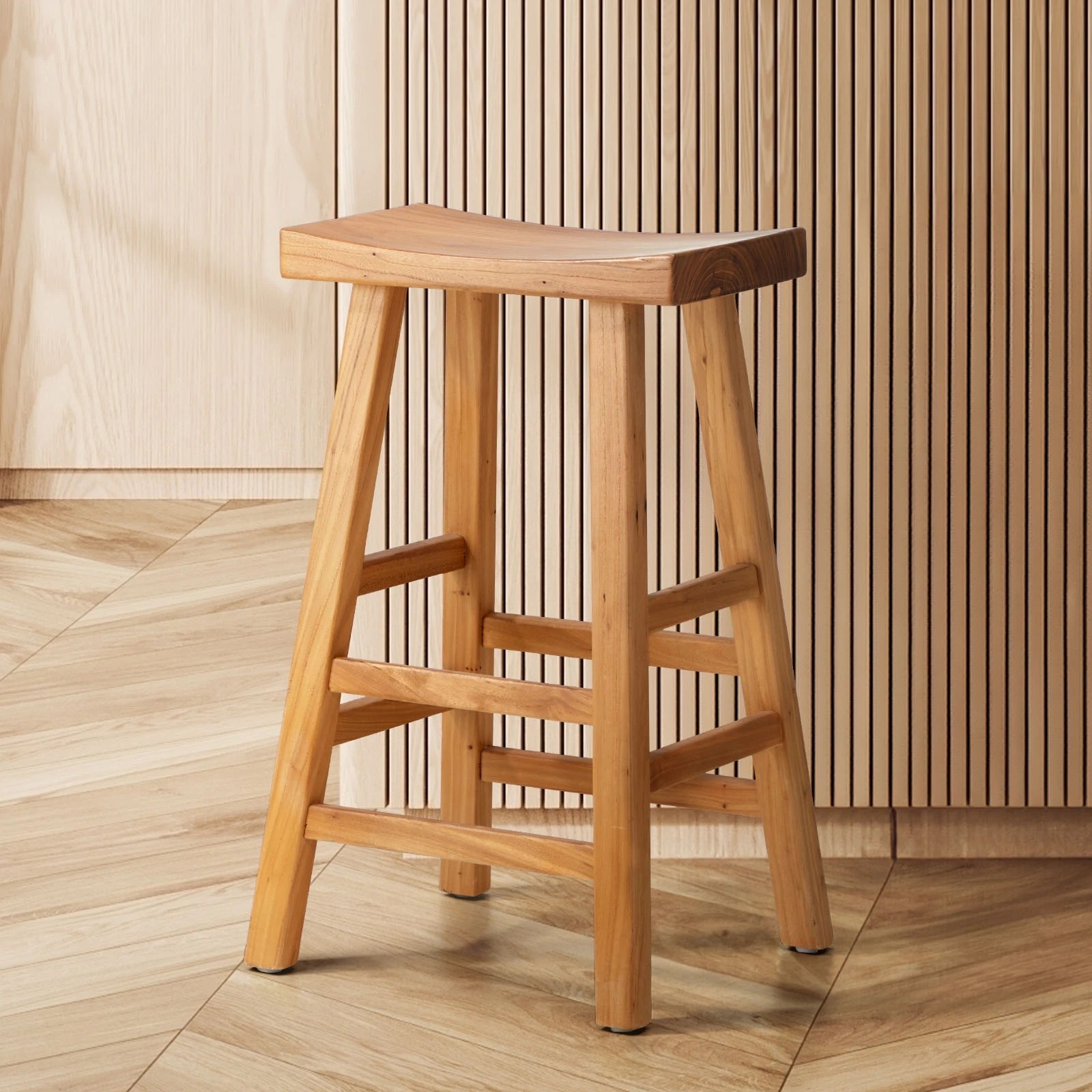 2 Oikiture Bar Stools Kitchen Stool Wooden Counter Chairs Barstools
 - Natural, 2 of 10