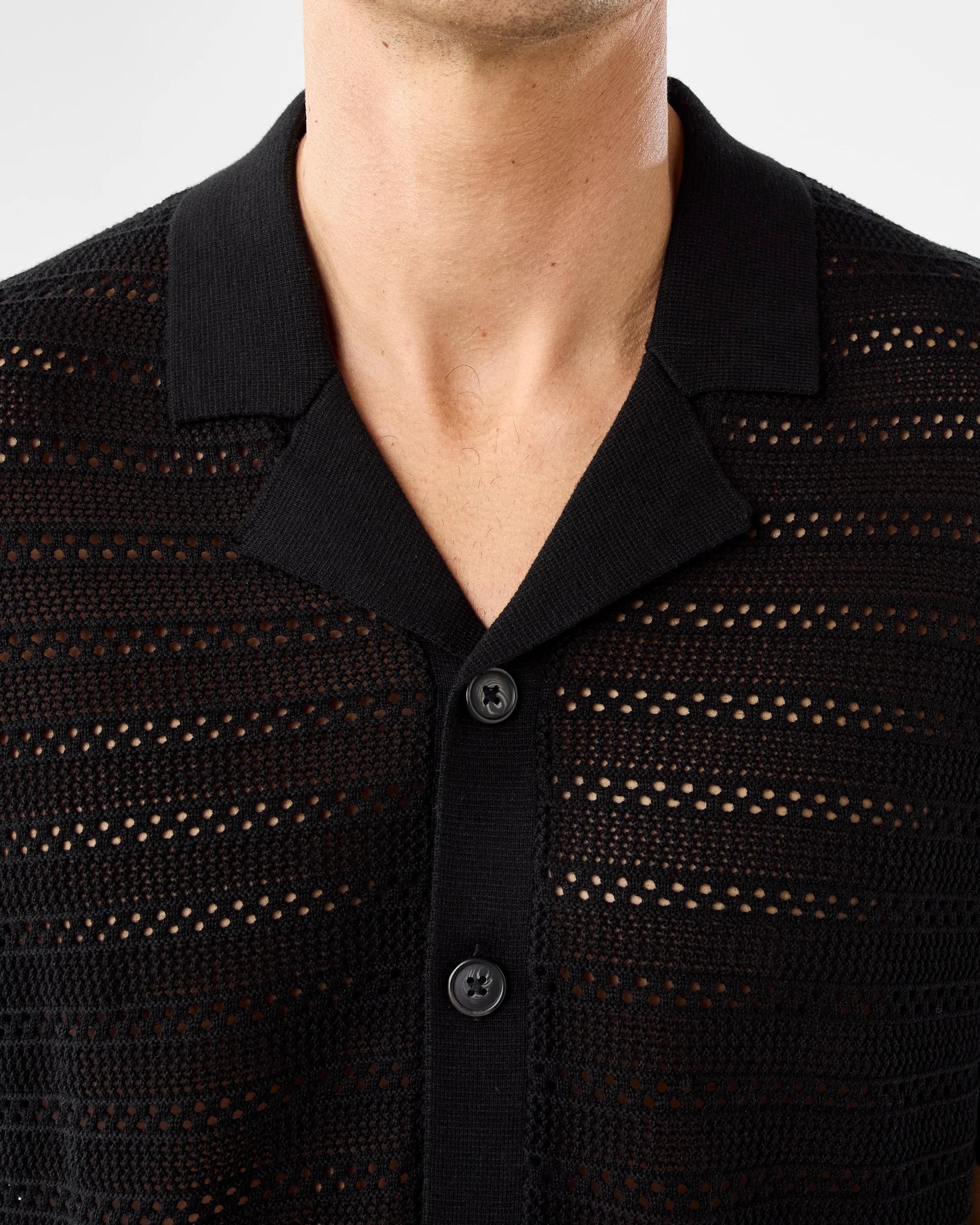 5 Short Sleeve Textured Knit Shirt Black, 5 of 6