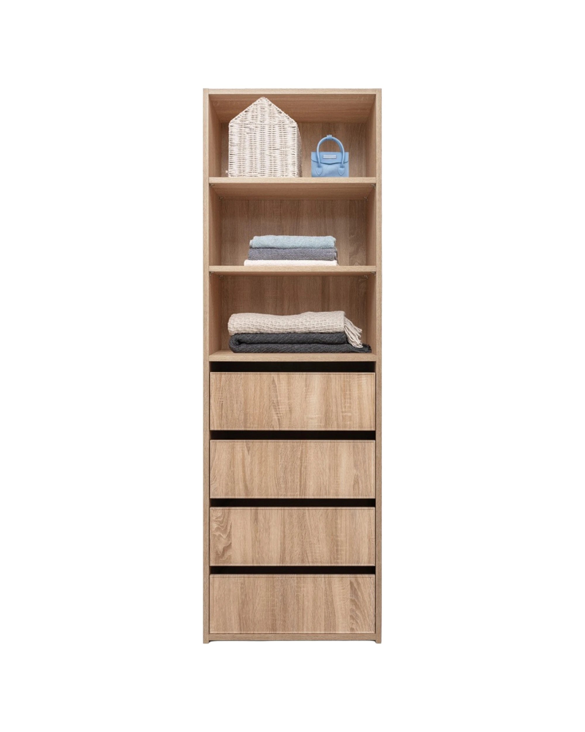 1 European Cabinetry Geneva Built In Wardrobe 4 Drawer 3 Shelf Module Slim Shaker Oak, 1 of 6