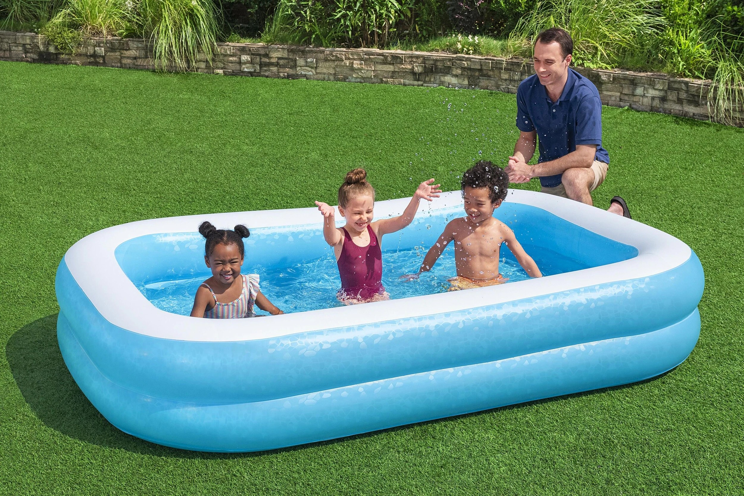 1 Bestway Inflatable Blue Rectangular Family Pool, 1 of 6