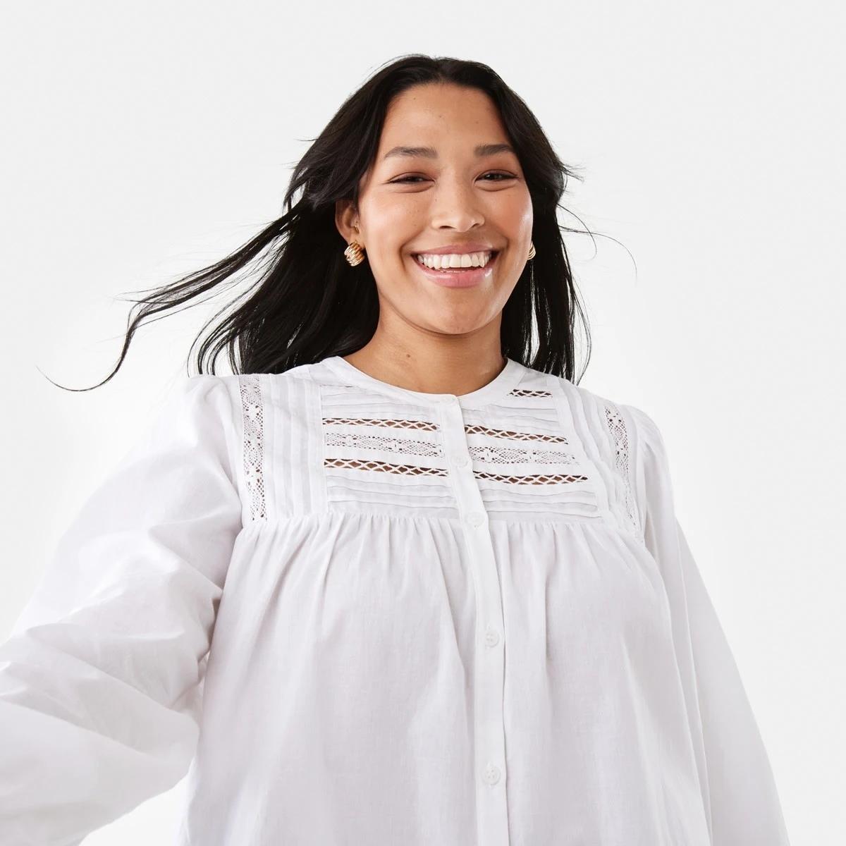 5 Long Sleeve Boho Lace Trim Blouse White, 5 of 7