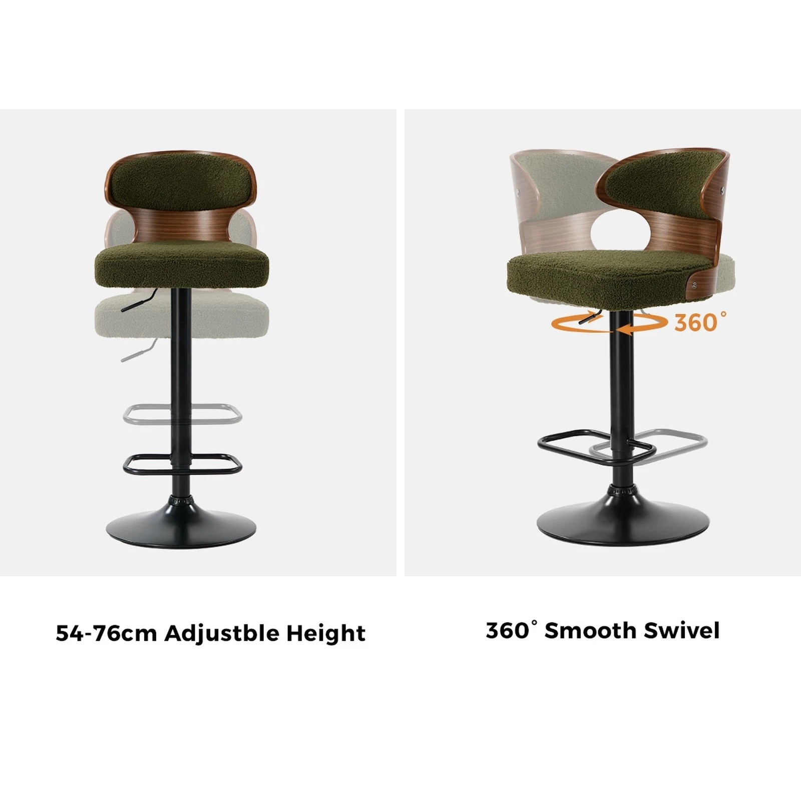 4 Oikiture 2x Bar Stools Kitchen Gas Lift Swivel Chairs Stool - Green, 4 of 9
