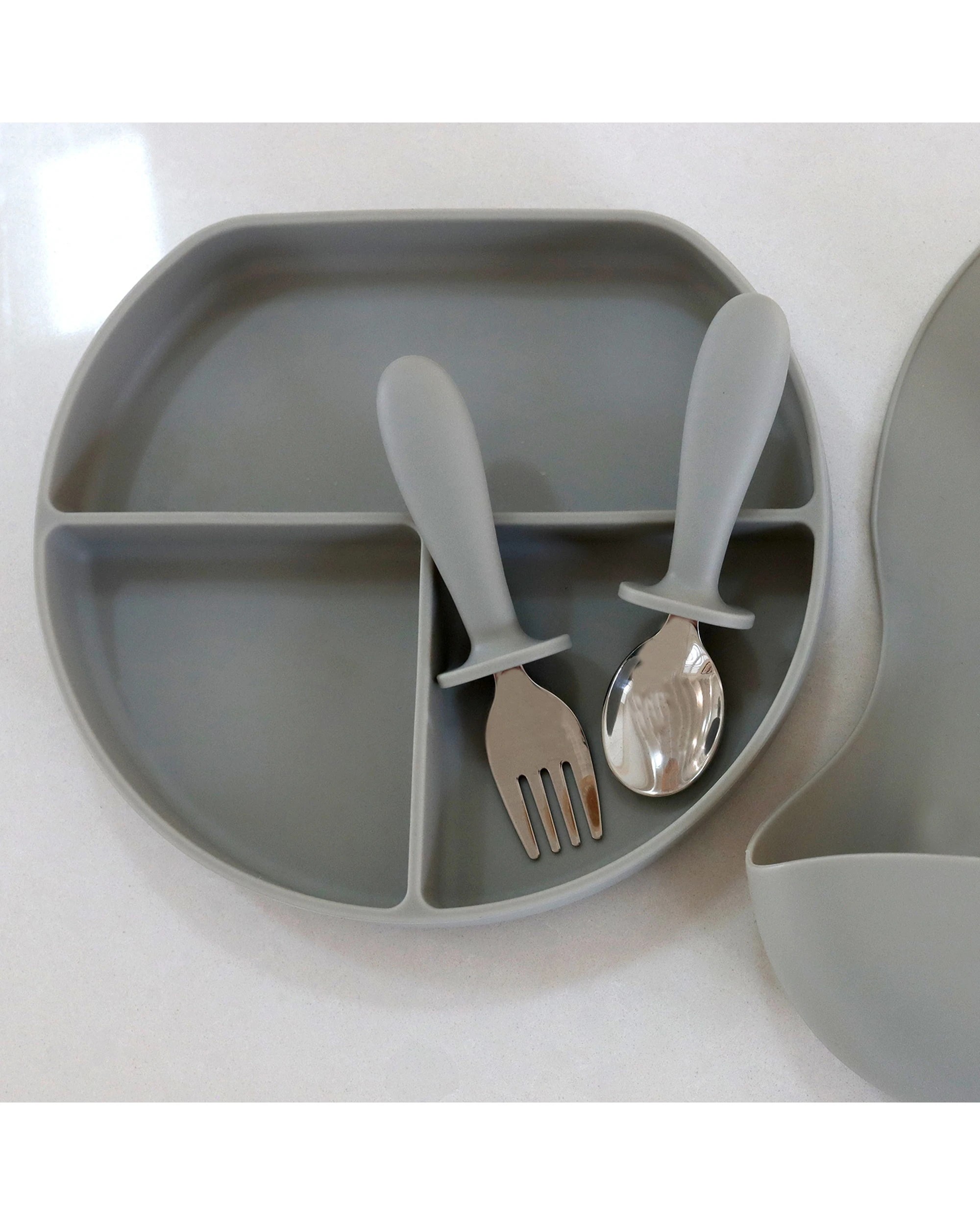 2 Splosh Baby Elephant Silicone Feeding Plate Divided Food Safe 0 Years And Up - Grey, 2 of 3