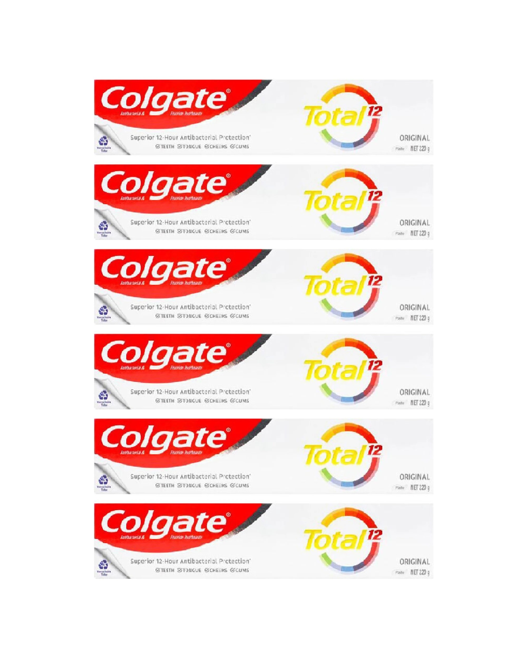 1 Colgate 6PK Fluoride Toothpaste Tube Total 12 Original Value Pack 220g - Multi, 1 of 4