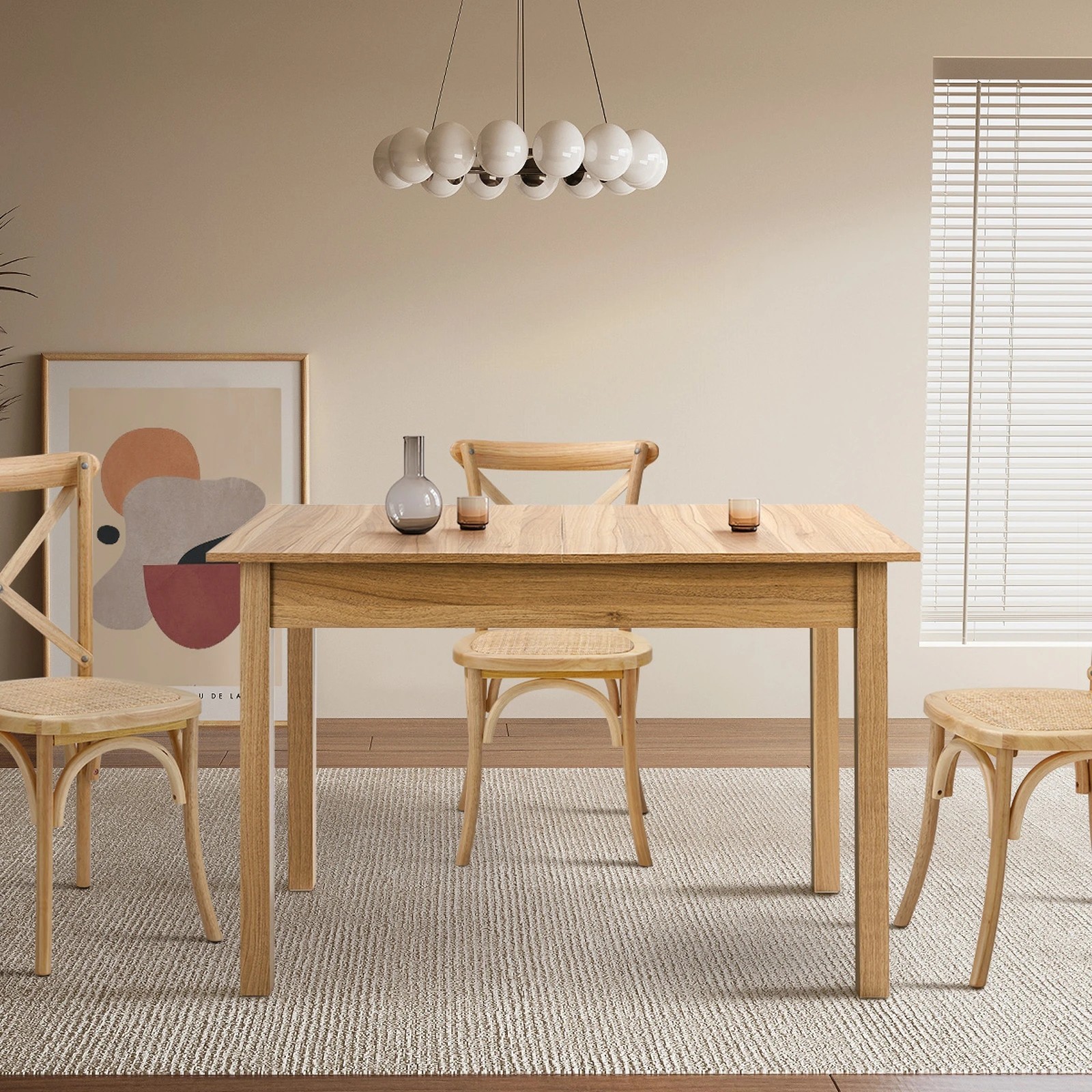 3 Oikiture 160cm Extendable Dining Table Wooden Rectangular Kitchen Table
 - Natural, 3 of 7