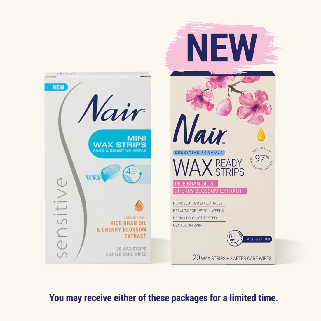 3 Nair 20 Pack Sensitive Mini Wax Strips - Rice Bran Oil and Cherry Blossom Extract, 3 of 7