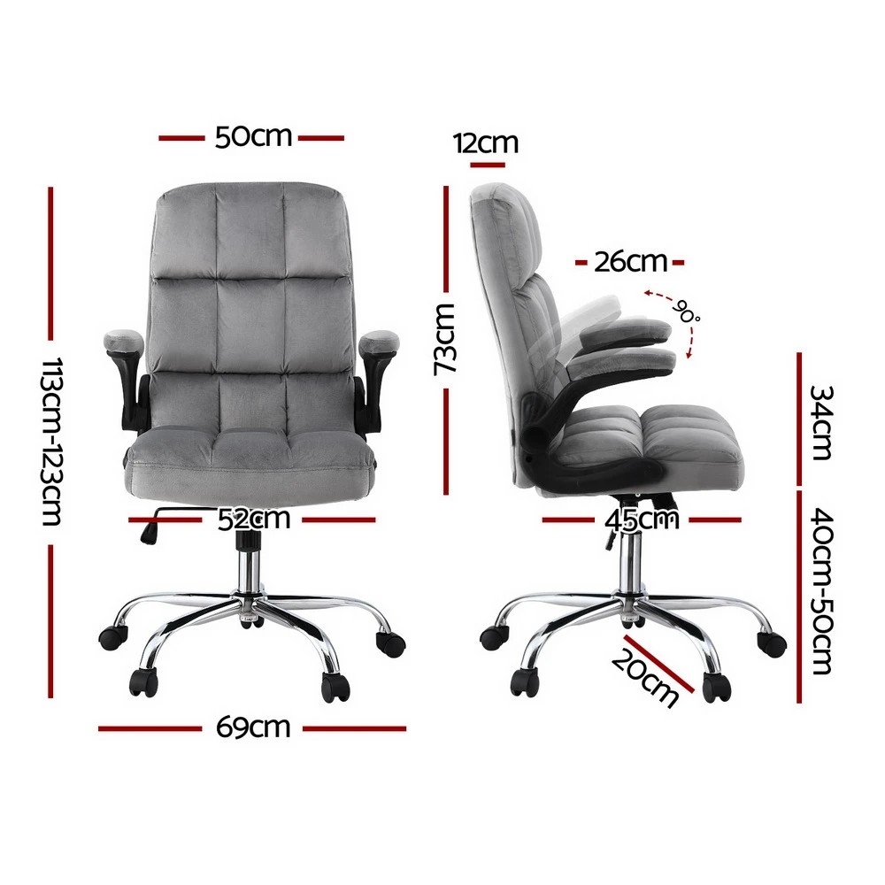 2 Artiss Office Chair Velvet Seat Racing Gaming Computer Desk Chairs Armrest - Grey, 2 of 5