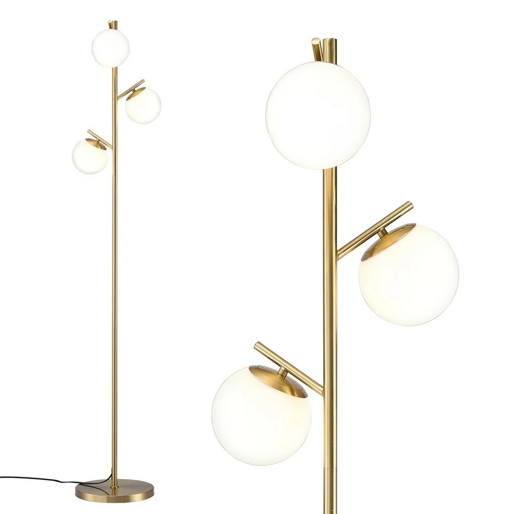 1 Artiss 3-Light Tree Floor Lamp 165cm Tall Standing Light with Sphere Glass Shades for Modern Homes - Gold, 1 of 6