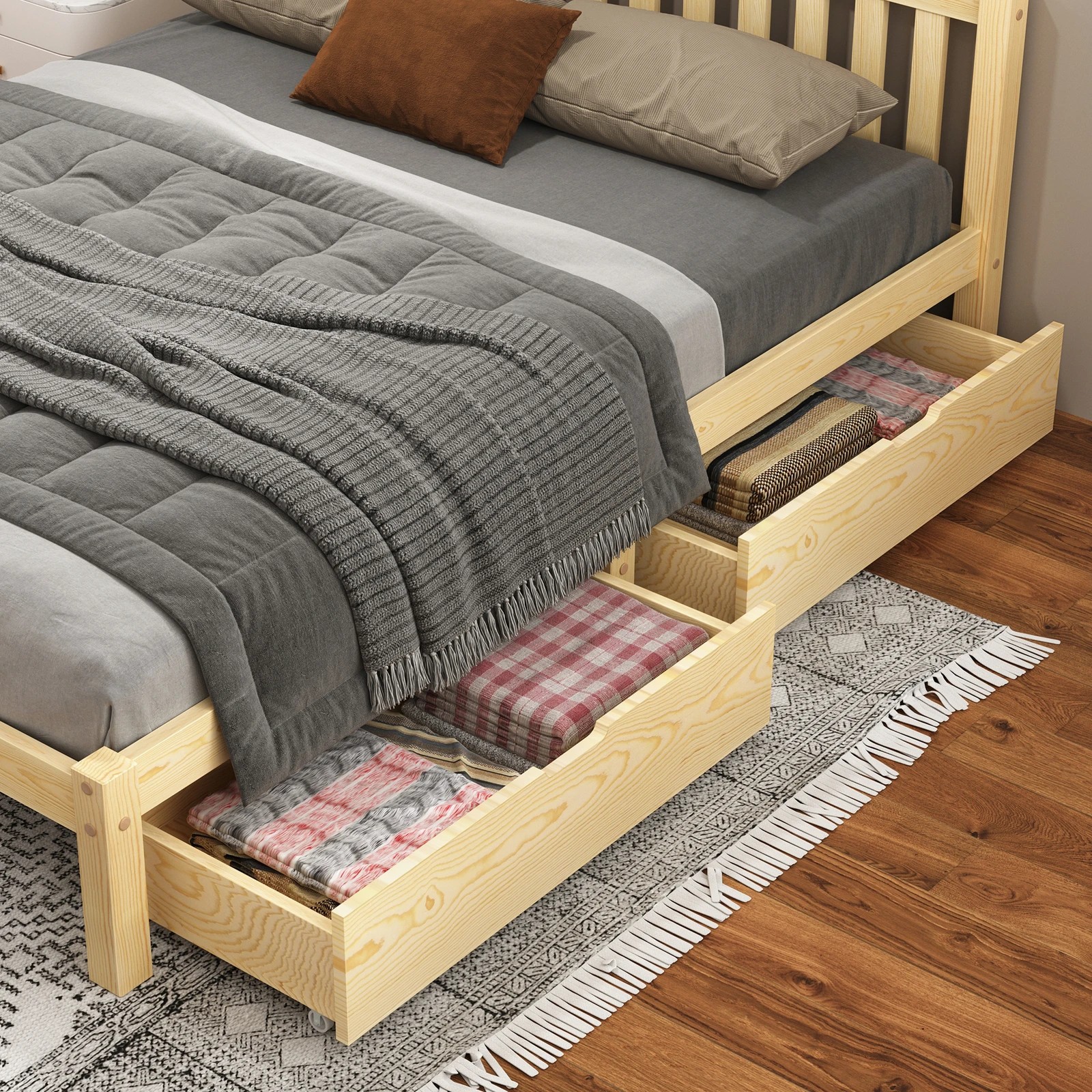 2 Alfordson 2x Storage Drawers Trundle for Wooden Bed Frame Base Timber - Natural, 2 of 7