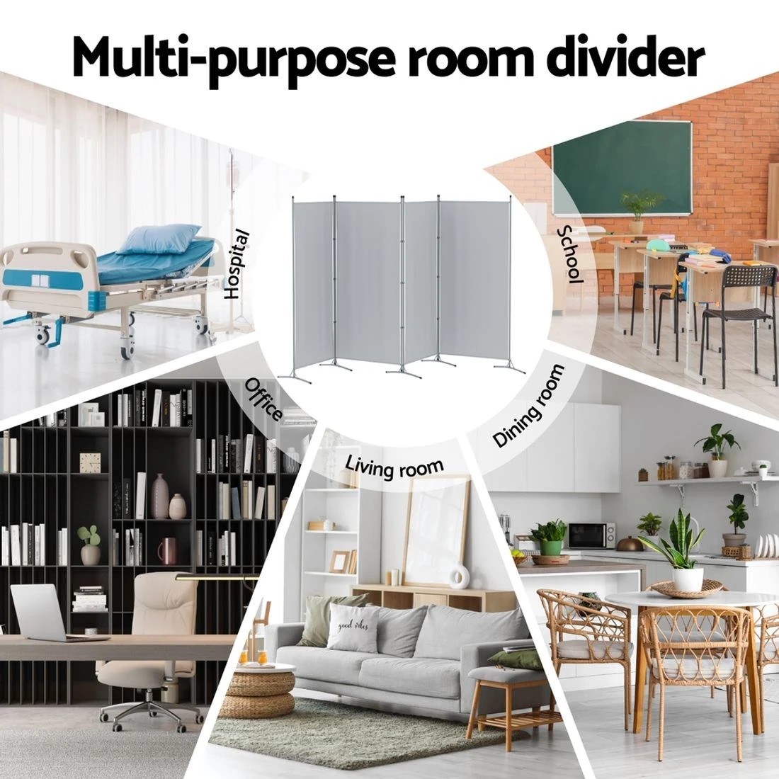 8 Artiss 4 Panel Room Divider Screen 345x180cm Fabric - Grey, 8 of 8