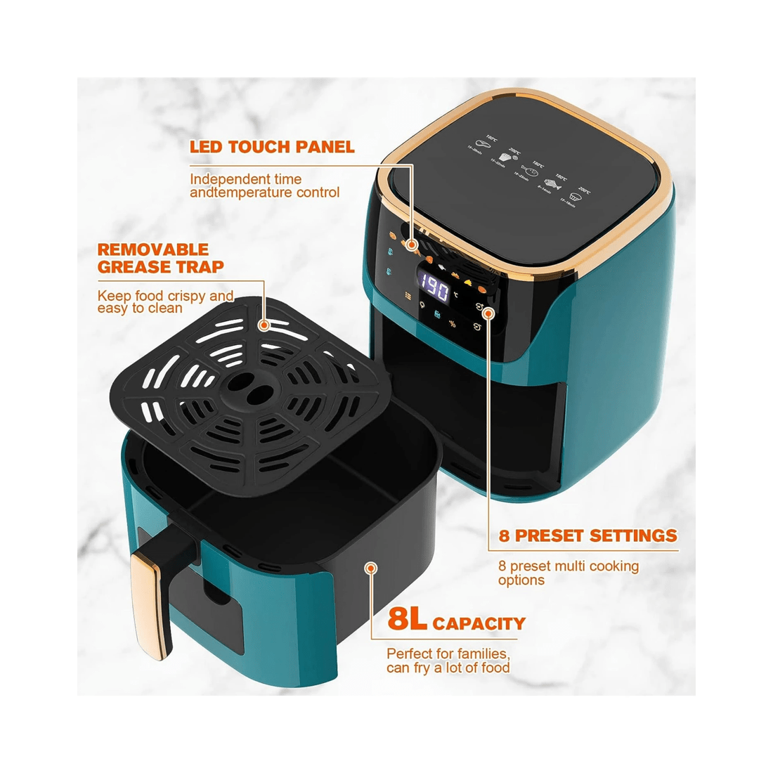 5 Advwin Air Fryer 8l Xxl Led Fryers Oven Airfryer Healthy Cooker Free Oil Kitchen, 5 of 7